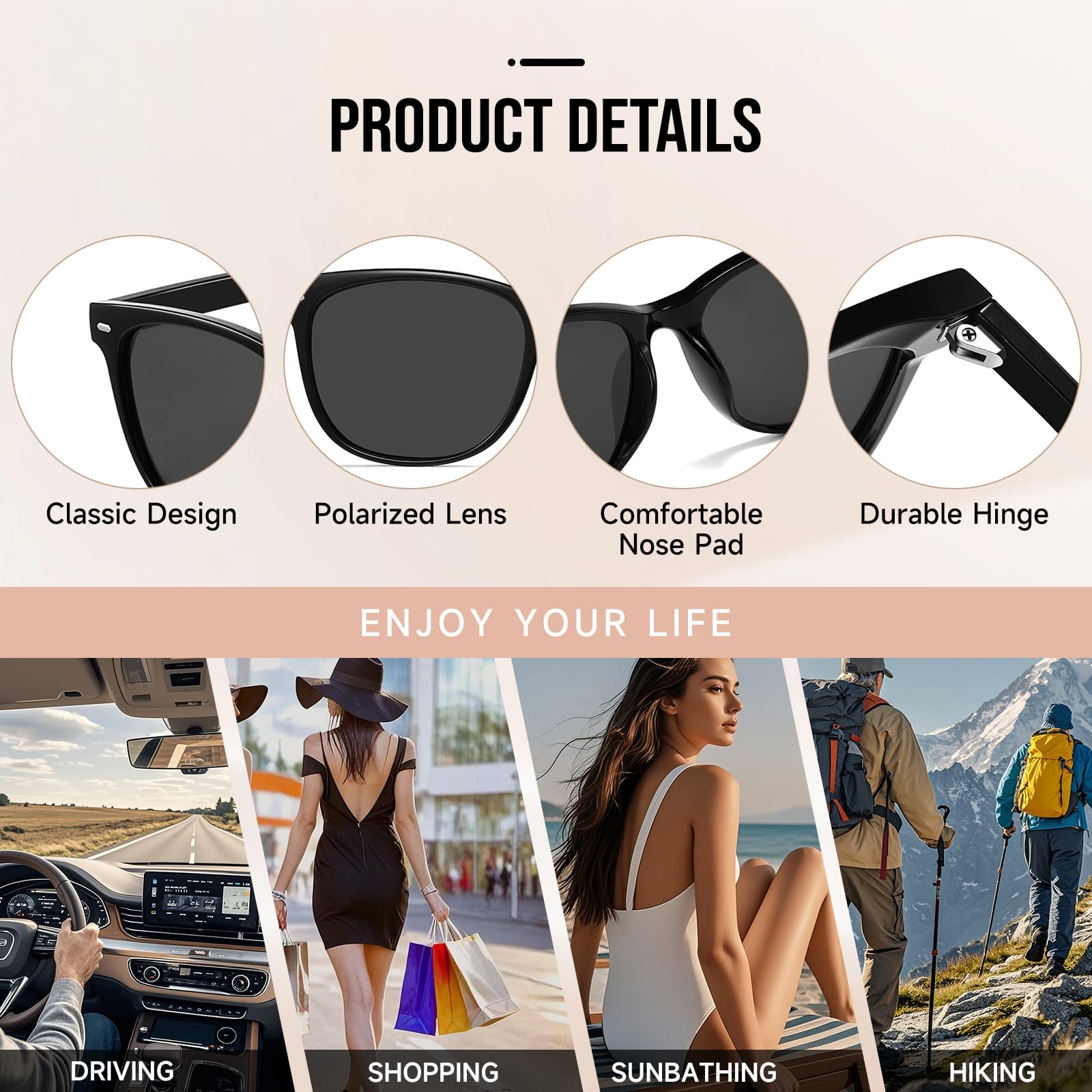 HAOLOTA 2pcs Classic Round Polarized Sunglasses for Women UV400 Protection SG1825-2P