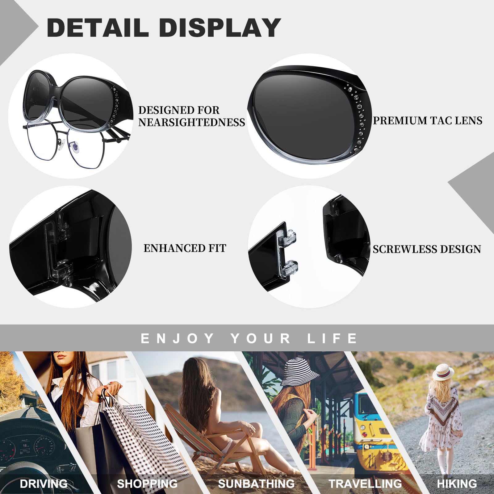 HAOLOTA Women's Polarized Fit Over Sunglasses with Rhinestone SG0108