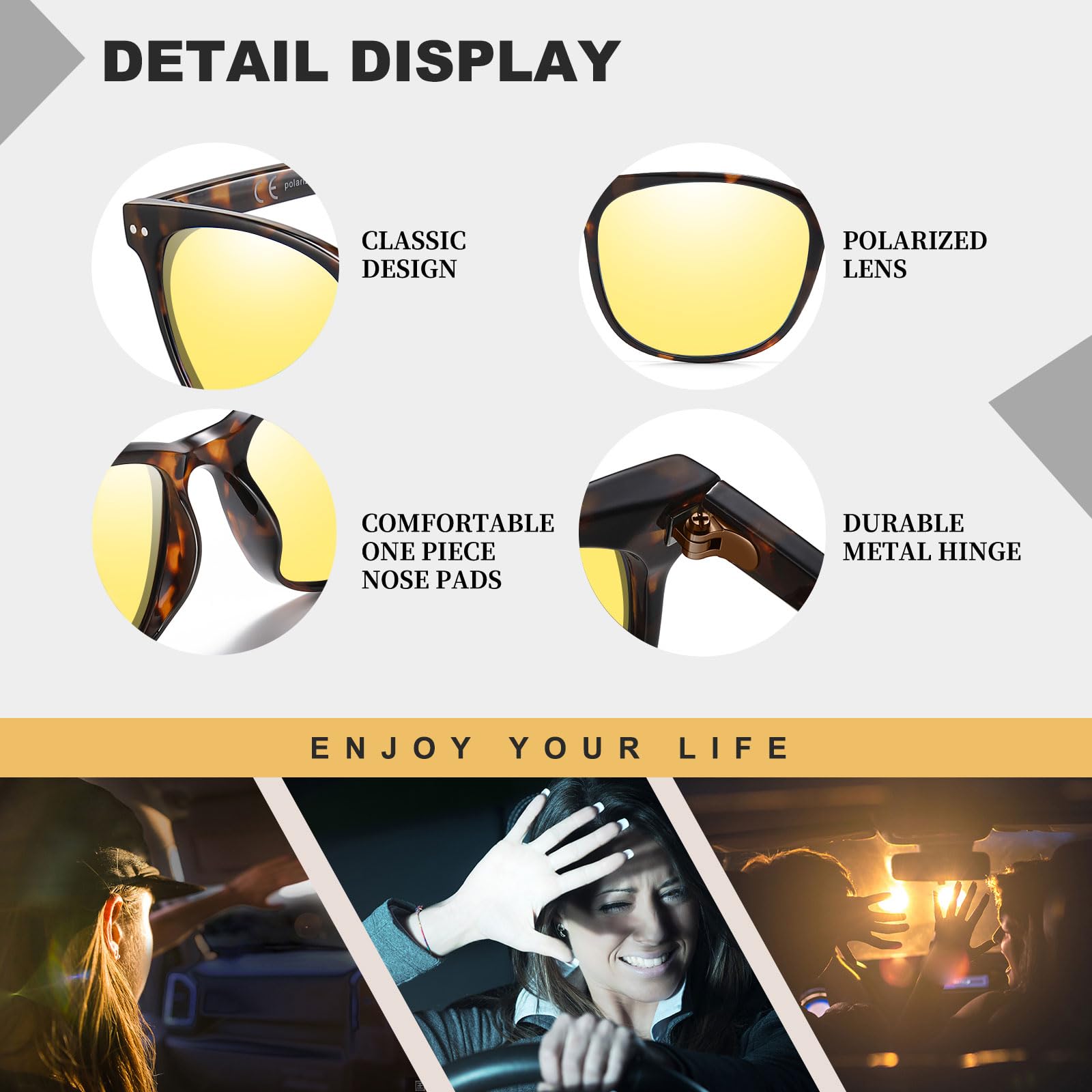 HAOLOTA Night Vision Driving Glasses Yellow Tinted Anti Glare Women NV8081