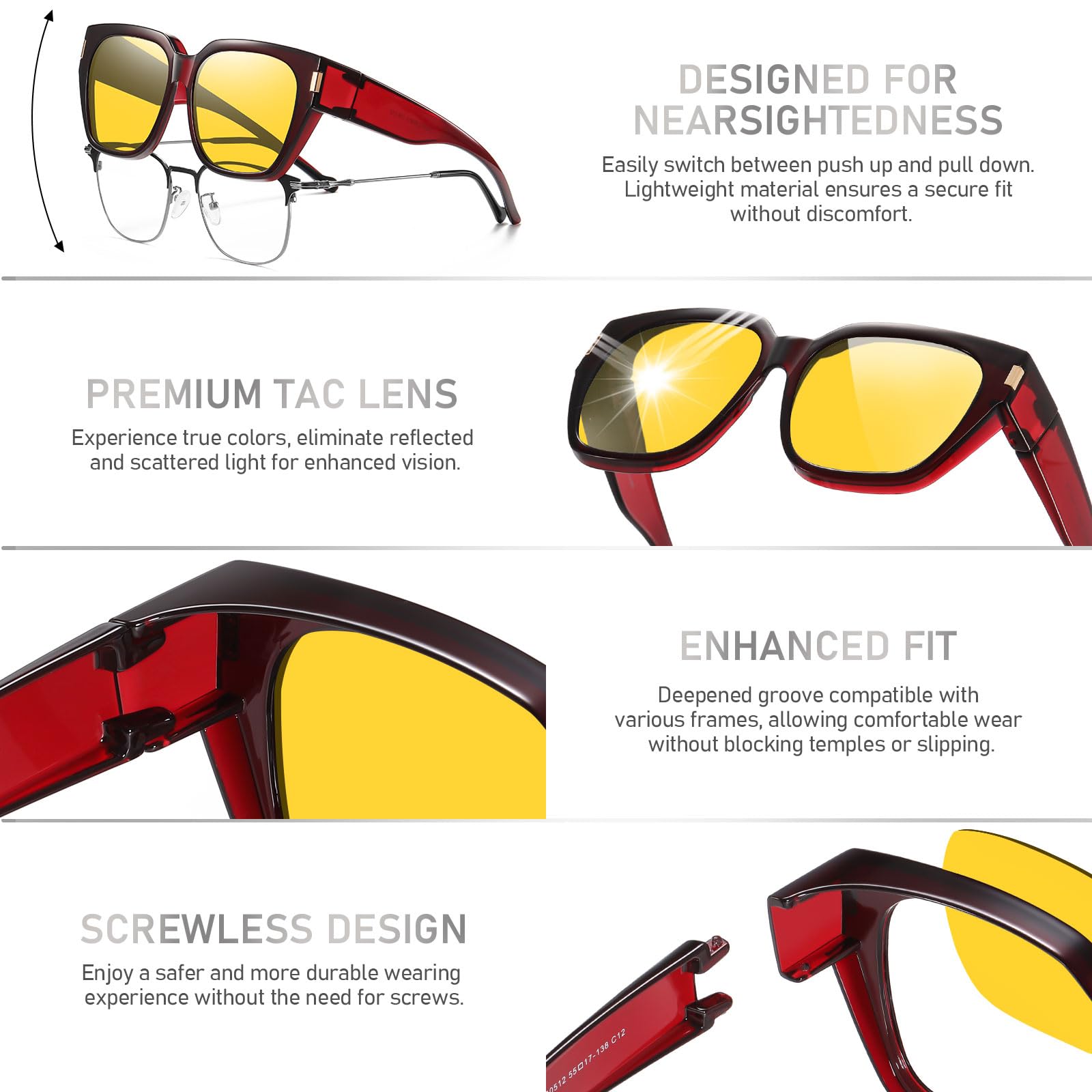 HAOLOTA Polarized Night Vision Driving Glasses for Women Fit over Eyeglasses Anti Glare NV0512