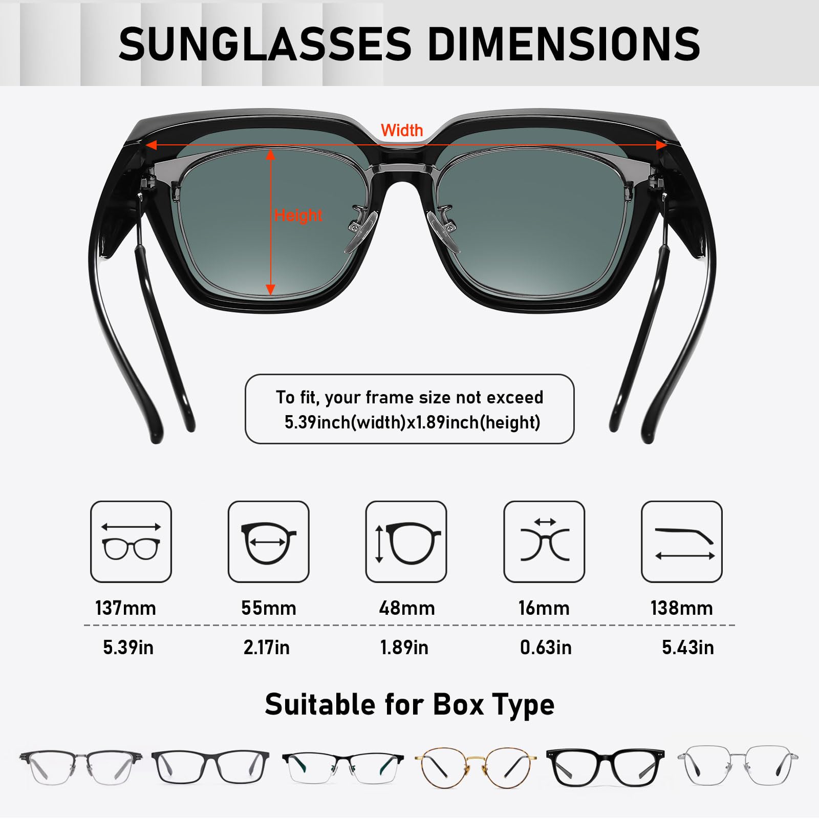 HAOLOTA Fit-Over Sunglasses for Women Men Square Shapes UV Protection SG0512