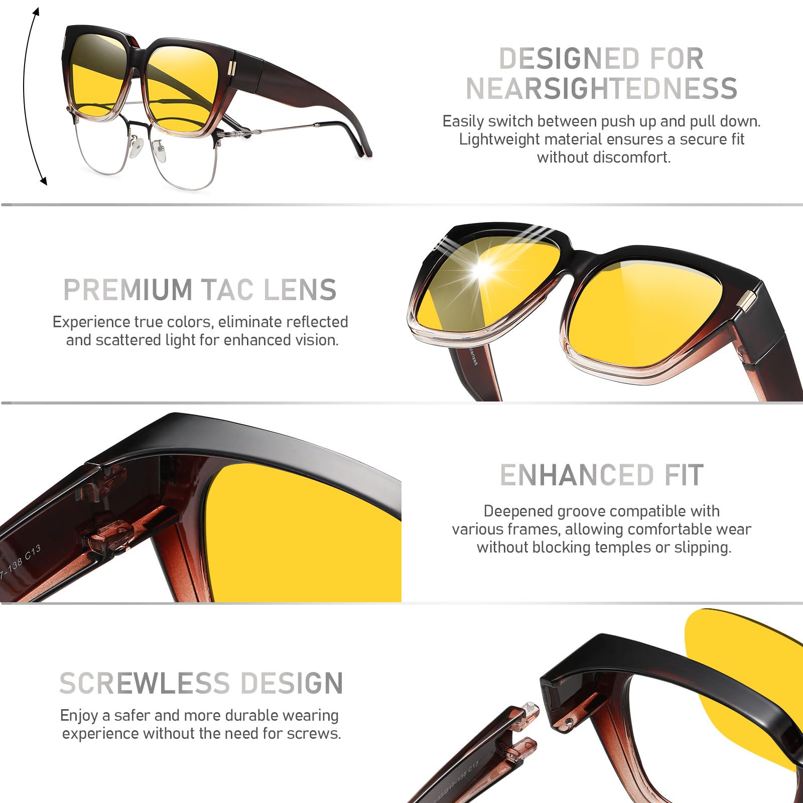 HAOLOTA Polarized Night Vision Driving Glasses for Women Fit over Eyeglasses Anti Glare NV0512