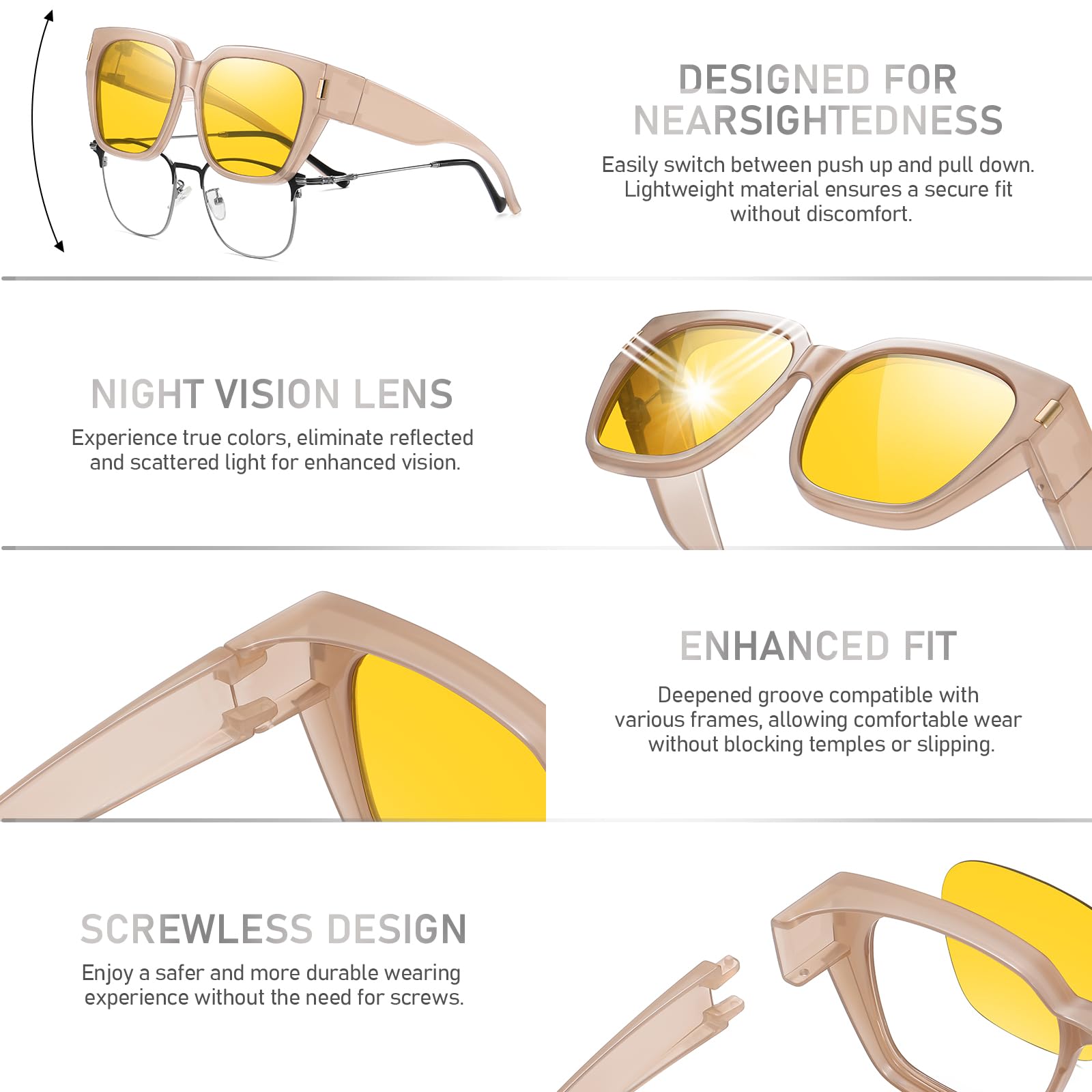 HAOLOTA Polarized Night Vision Driving Glasses for Women Fit over Eyeglasses Anti Glare NV0512