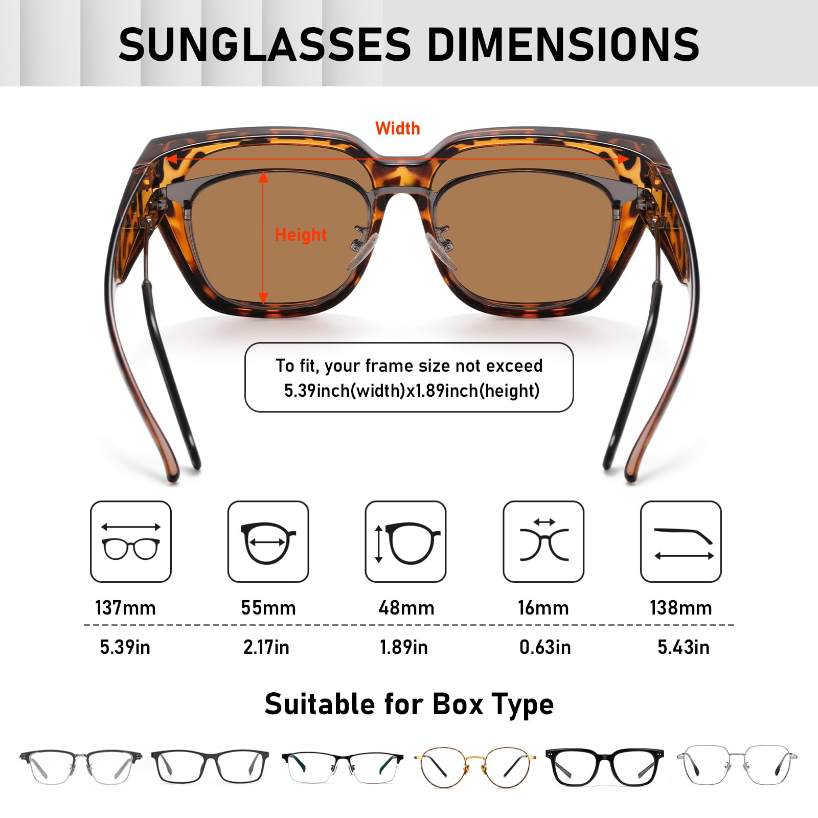 HAOLOTA Fit-Over Sunglasses for Women Men Square Shapes UV Protection SG0512