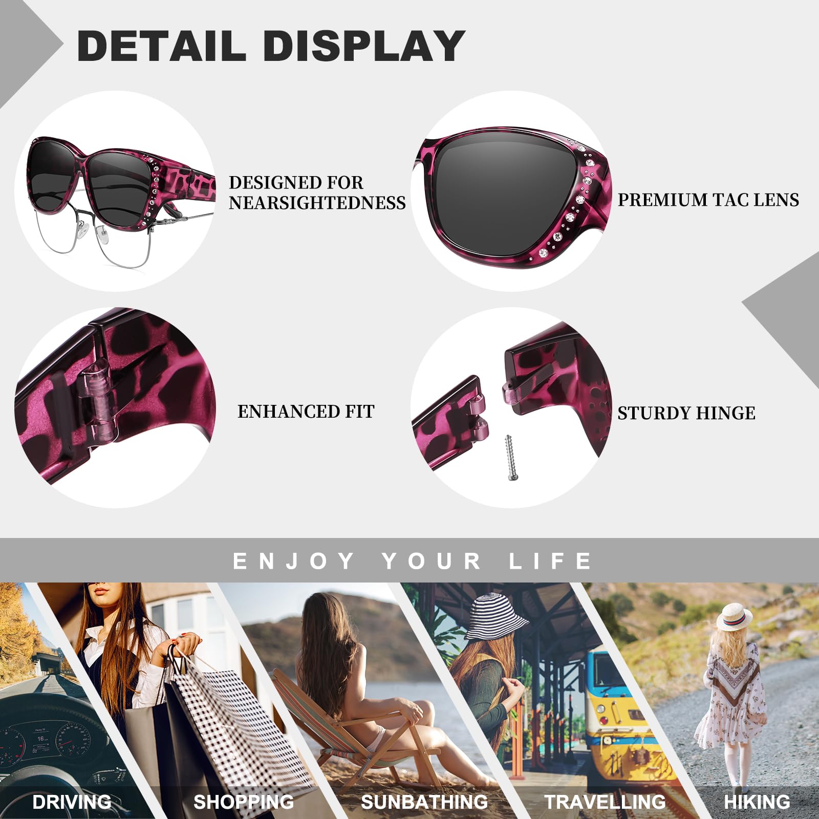 HAOLOTA Women's Polarized Fit Over Sunglasses with RhinestoneUV400 Protection SG0107