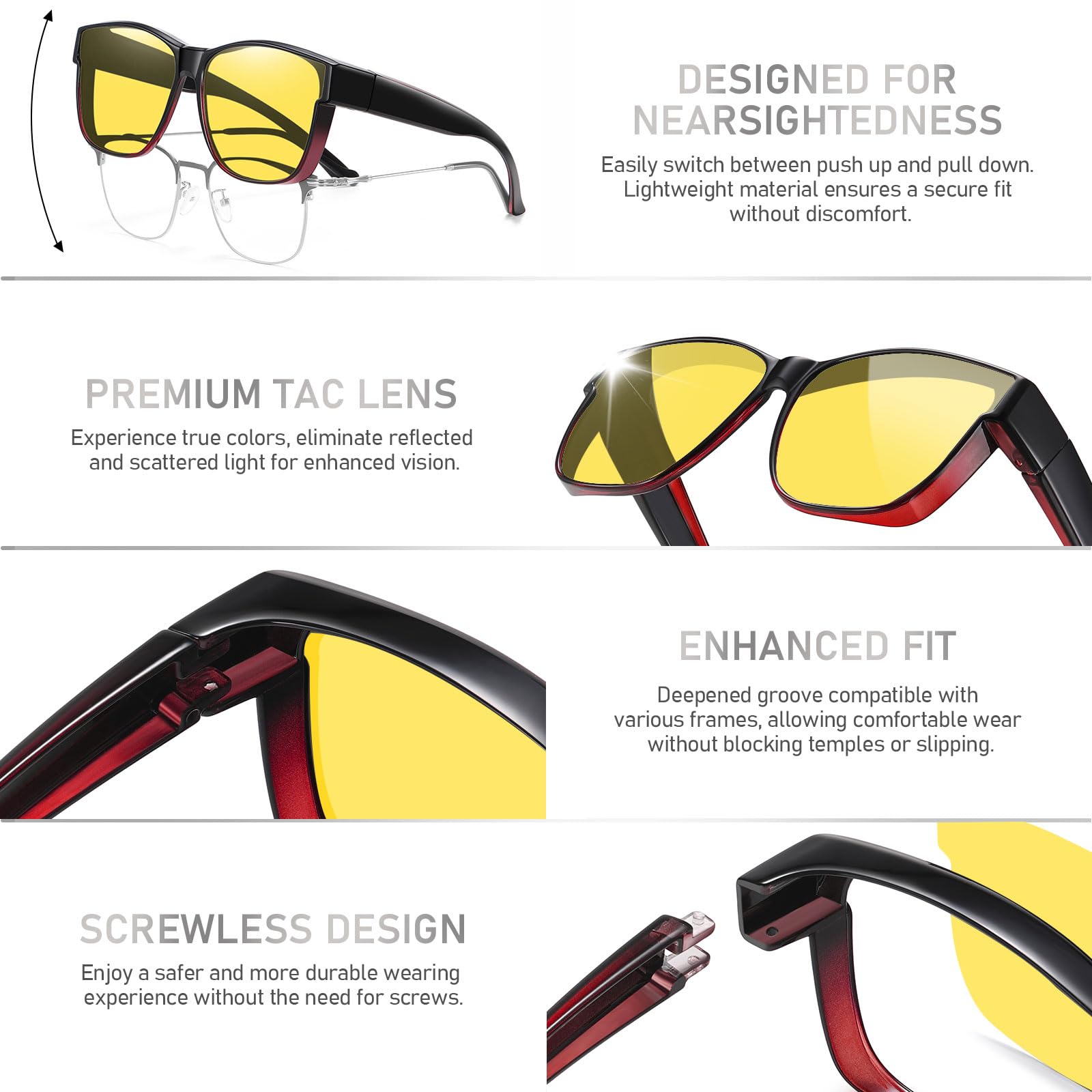HAOLOTA Night Vision Driving Over Glasses, Nighttime Glasses Men Women Anti Glare NV0174L