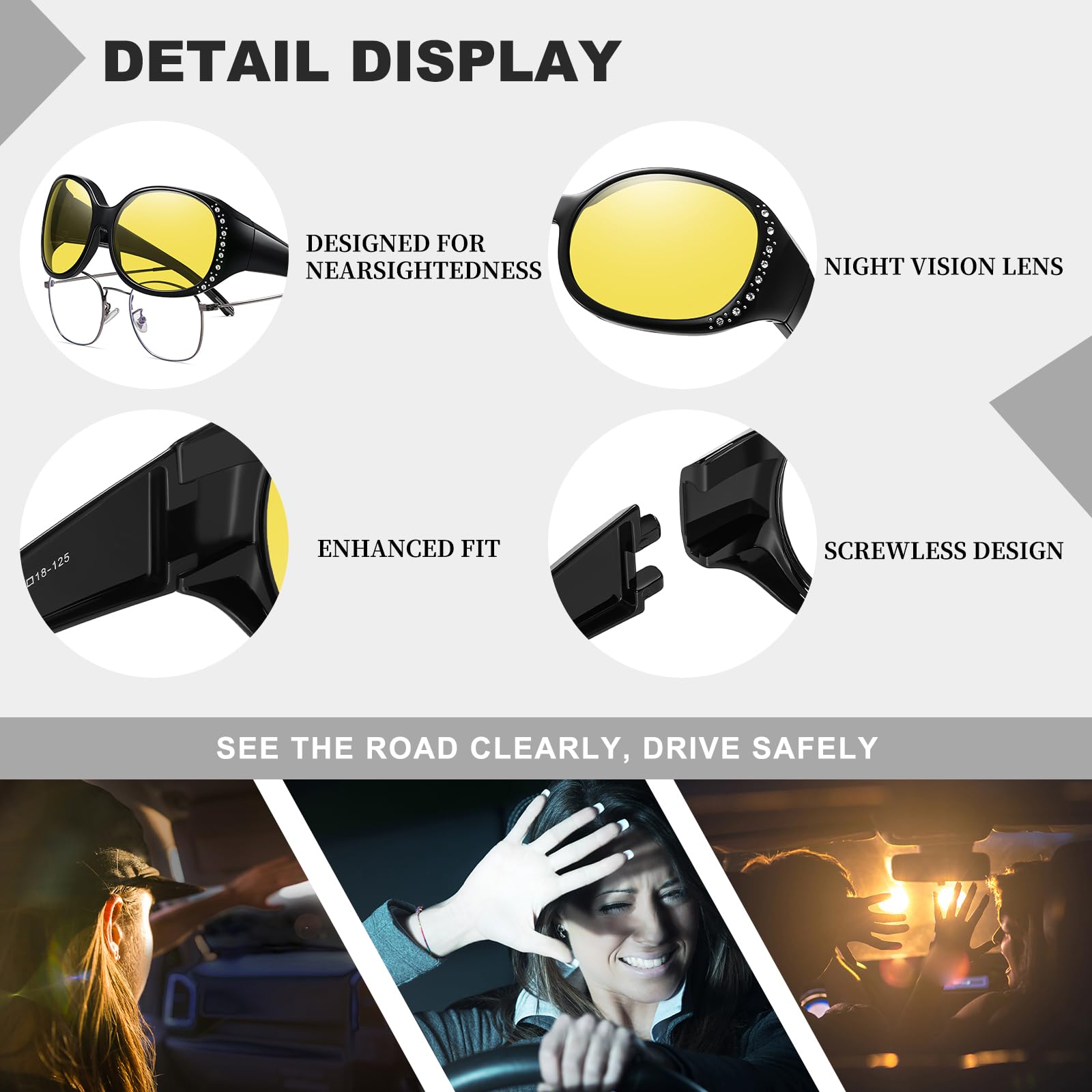 HAOLOTA Polarized Night Vision Driving Glasses Fit Over Glasses for Women, Anti Glare NV0108