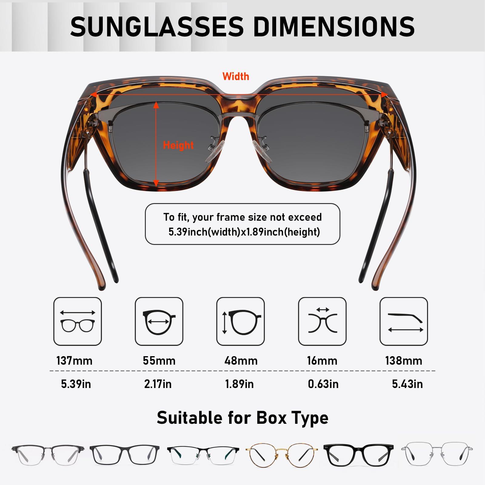 HAOLOTA Fit-Over Sunglasses for Women Men Square Shapes UV Protection SG0512