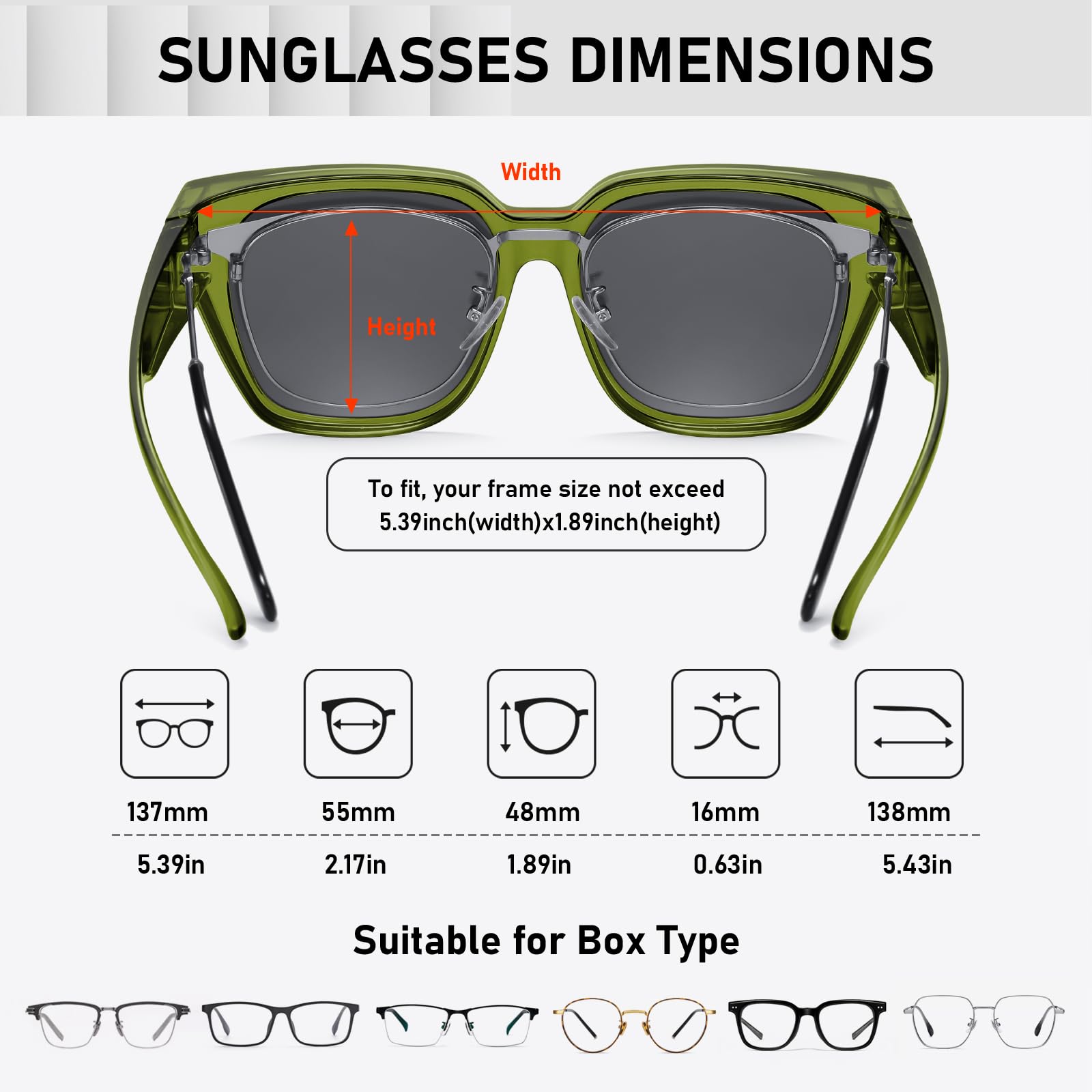 HAOLOTA Fit-Over Sunglasses for Women Men Square Shapes UV Protection SG0512