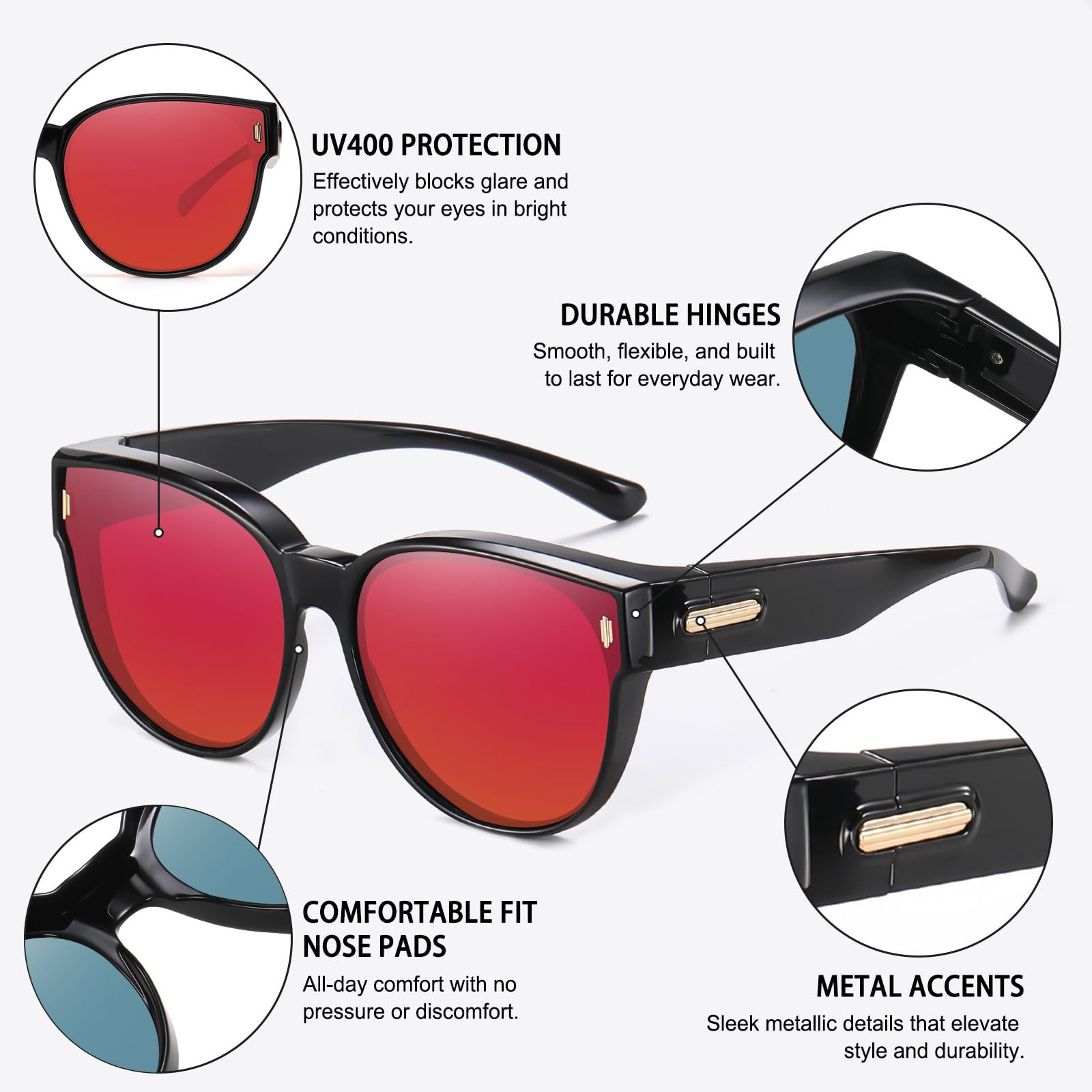 HAOLOTA Cat Eye Sunglasses for Prescription Glasses Women TR90 Lightweight SG0189