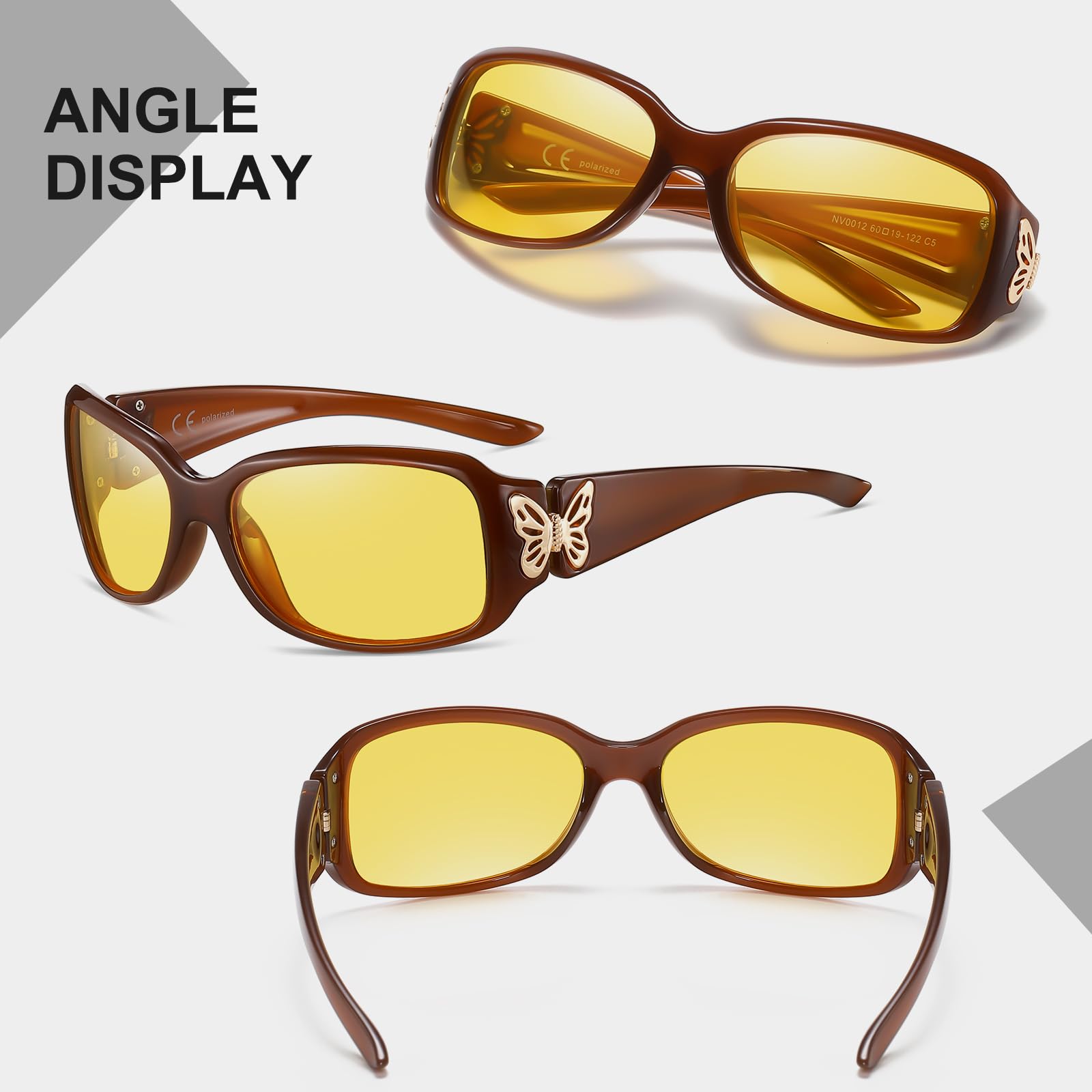 HAOLOTA Women Night Vision Driving Glasses Polarized HD Yellow Tinted Anti Glare NV0012