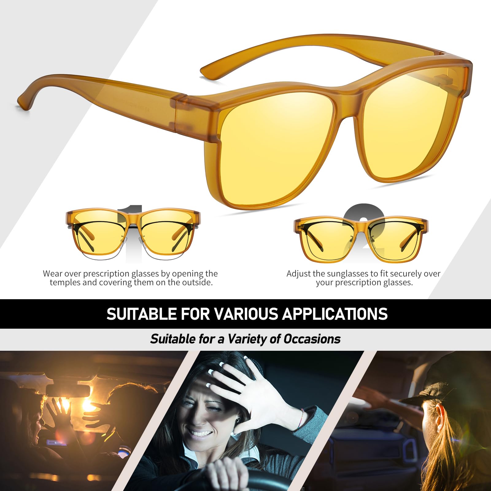 HAOLOTA Night Vision Driving Over Glasses, Nighttime Glasses Men Women Anti Glare NV0174L