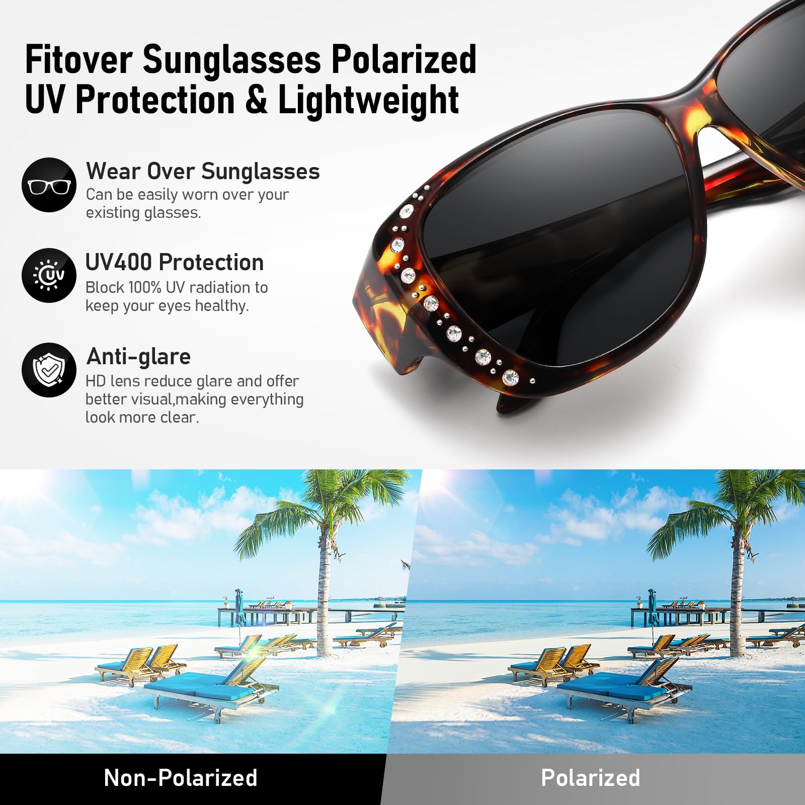 HAOLOTA Women's Polarized Fit Over Sunglasses with RhinestoneUV400 Protection SG0107