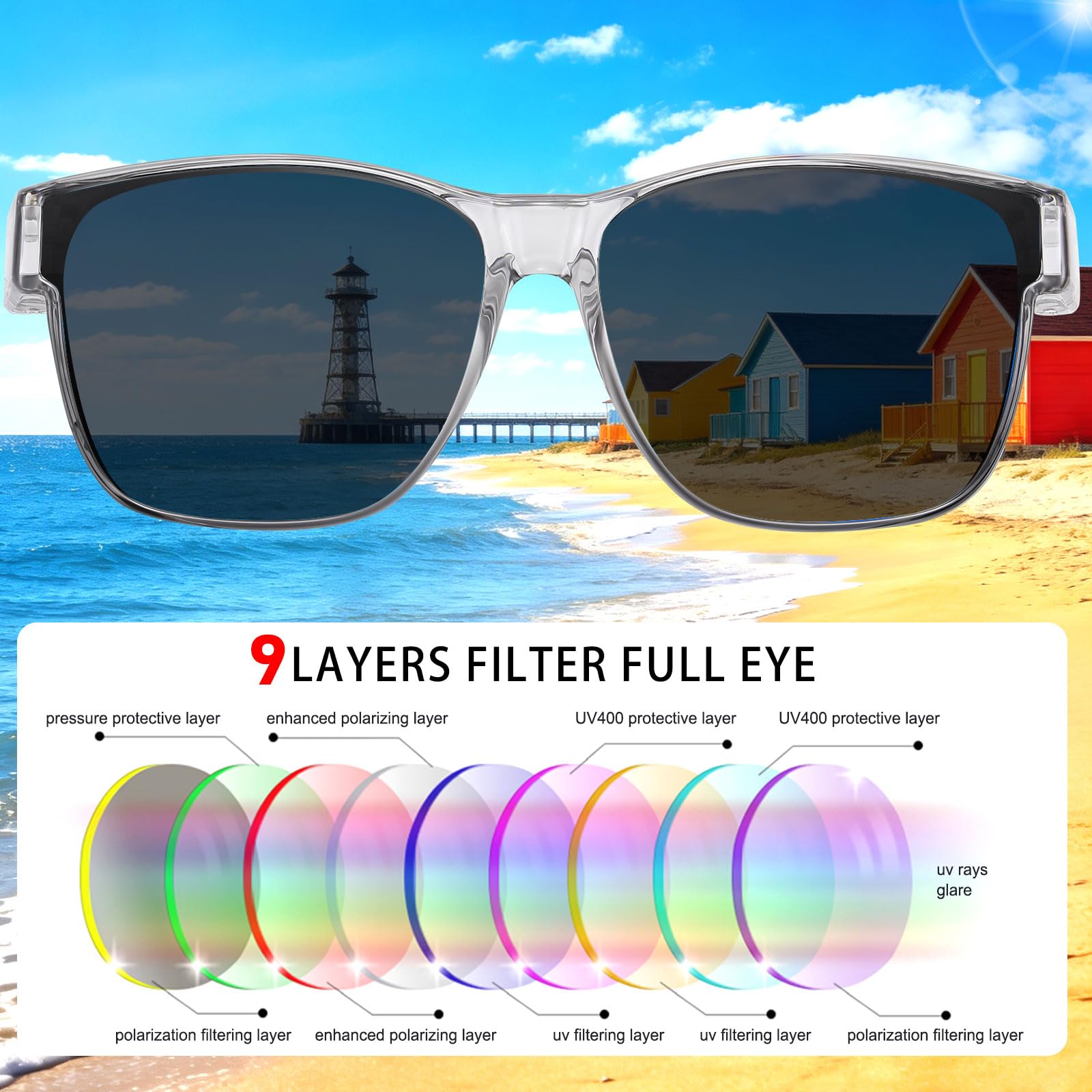 HAOLOTA Fit-Over Sunglasses Polarized for Men Square Shades UV400 Protection SG0174M