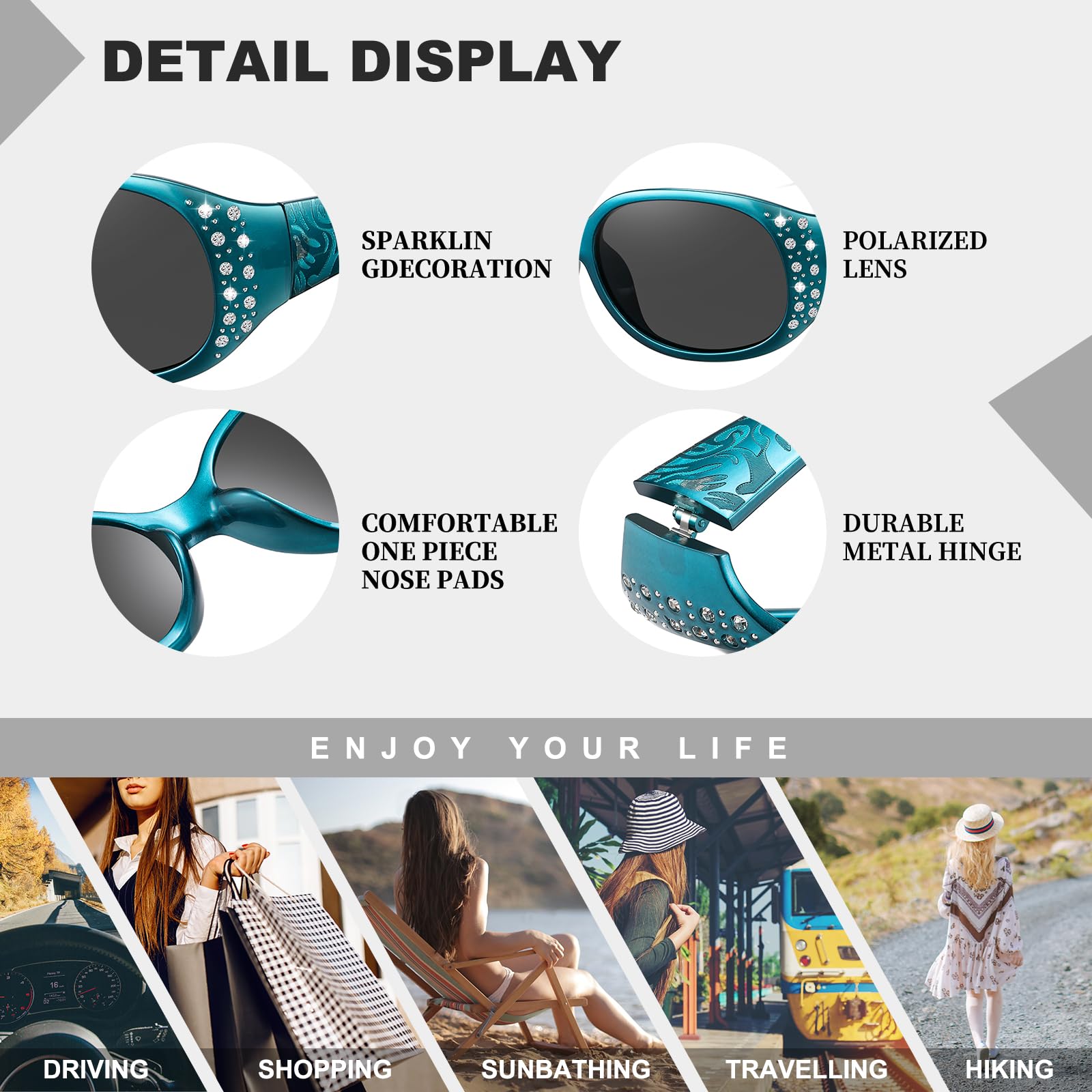 HAOLOTA Polarized Sunglasses for Women Rhinestone Wrap Around SG0008