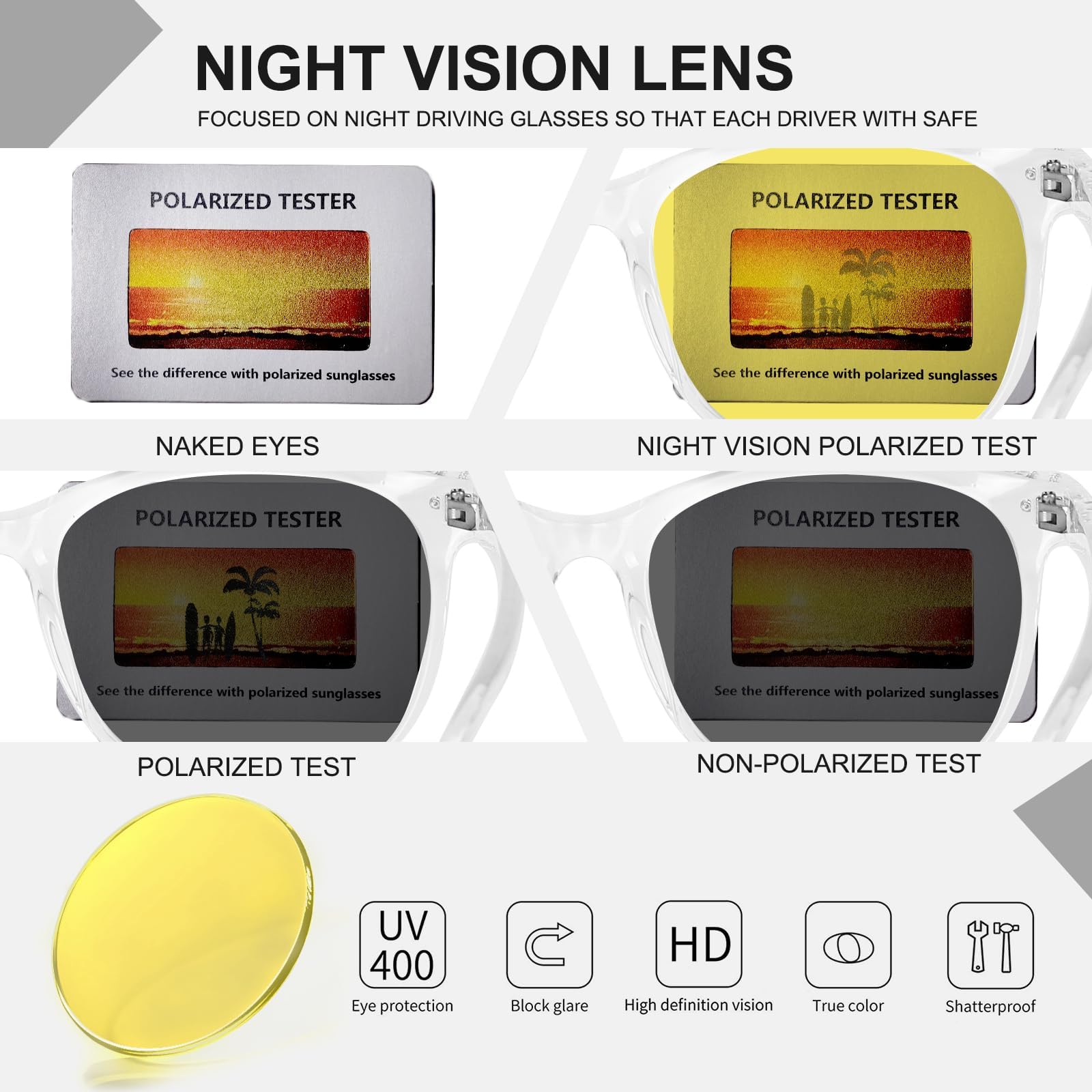HAOLOTA Night Vision Driving Glasses Yellow Tinted Anti Glare Women NV8081