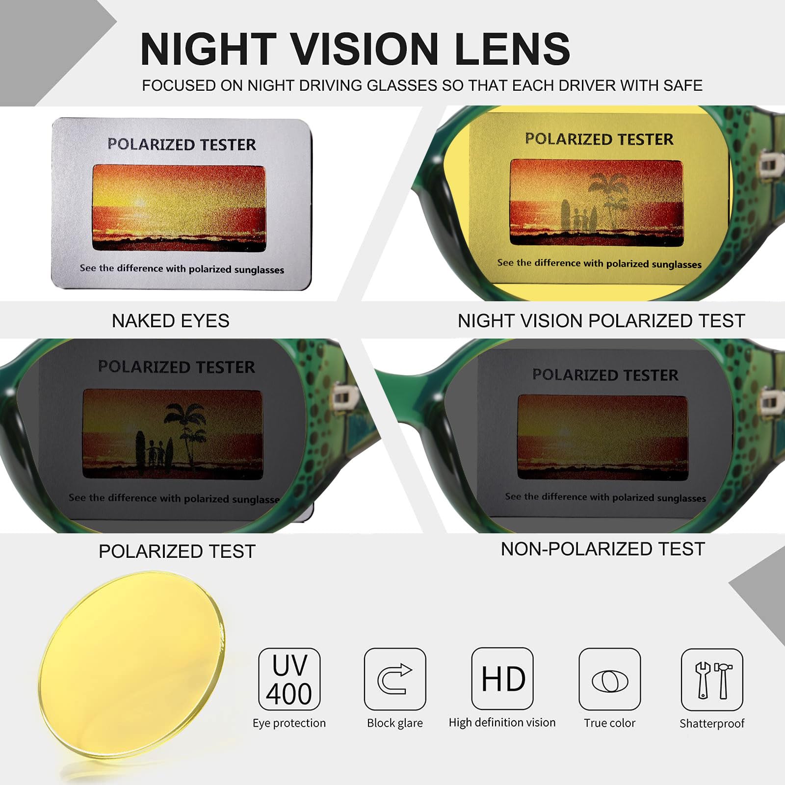 HAOLOTA Women Night Vision Driving Glasses Polarized HD Yellow Tinted Anti Glare NV0008