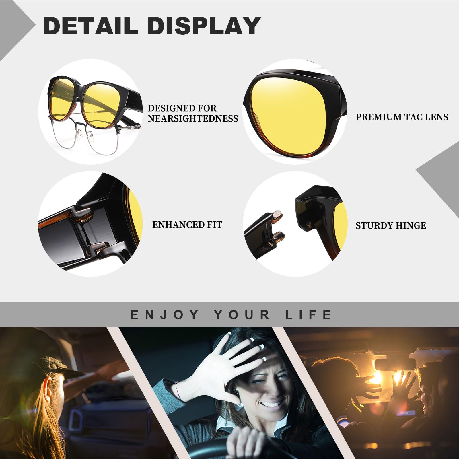 HAOLOTA Polarized Night Vision Driving Glasses Women Fit Over Glasses, Anti Glare NV0179