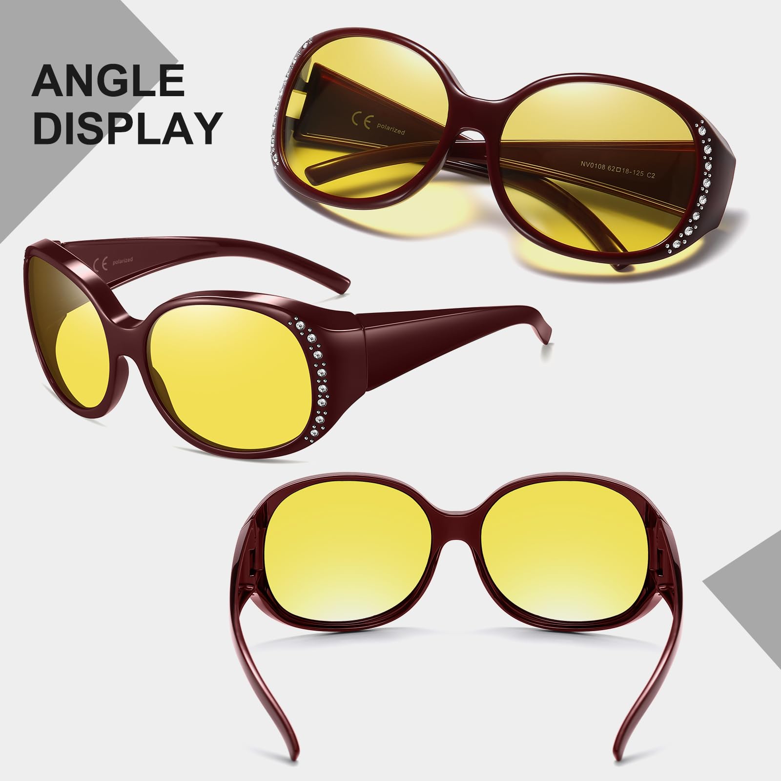 HAOLOTA Polarized Night Vision Driving Glasses Fit Over Glasses for Women, Anti Glare NV0108
