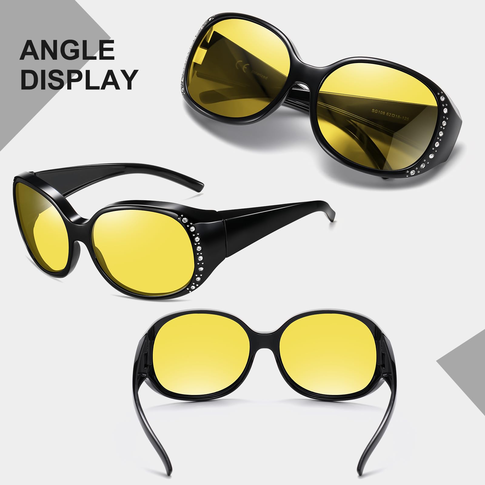 HAOLOTA Polarized Night Vision Driving Glasses Fit Over Glasses for Women, Anti Glare NV0108