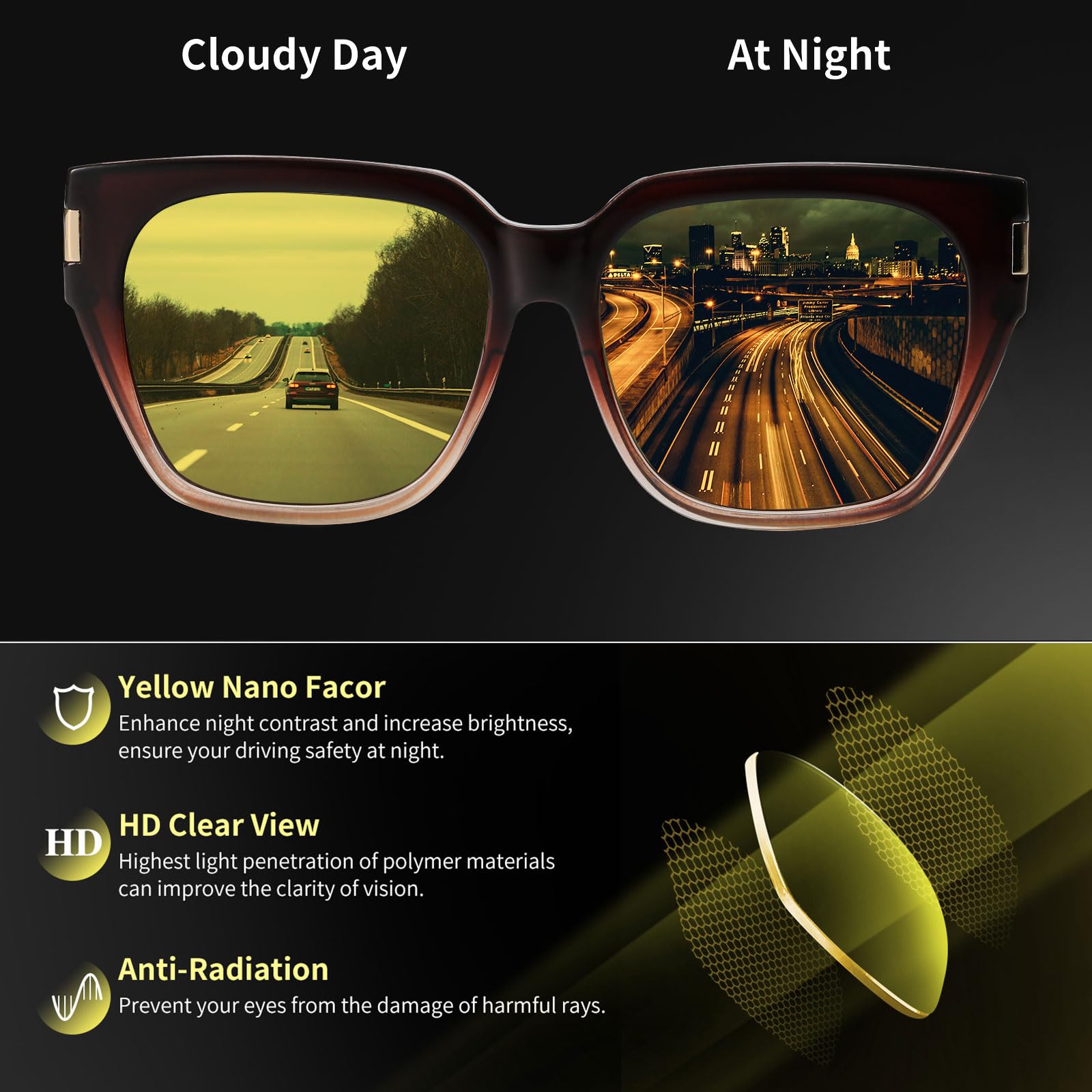 HAOLOTA Polarized Night Vision Driving Glasses for Women Fit over Eyeglasses Anti Glare NV0512
