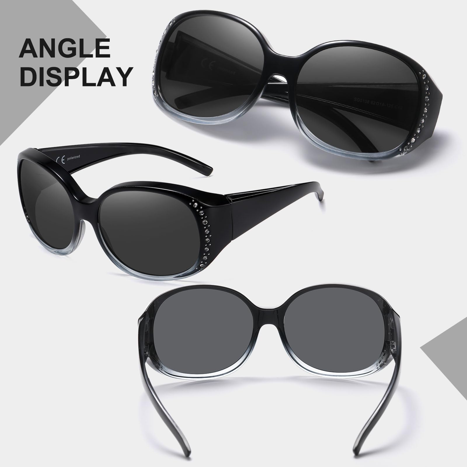 HAOLOTA Women's Polarized Fit Over Sunglasses with Rhinestone SG0108