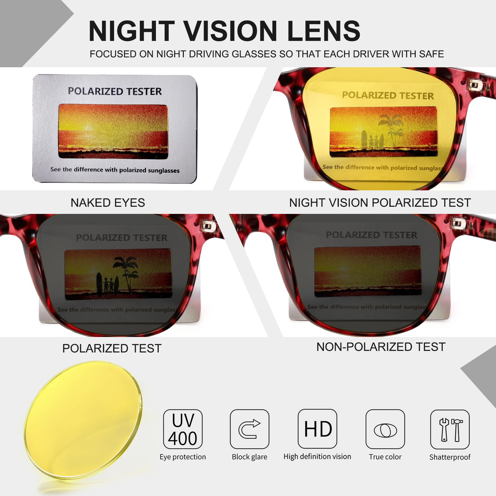 HAOLOTA Night Vision Driving Glasses Yellow Tinted Anti Glare Women NV8081