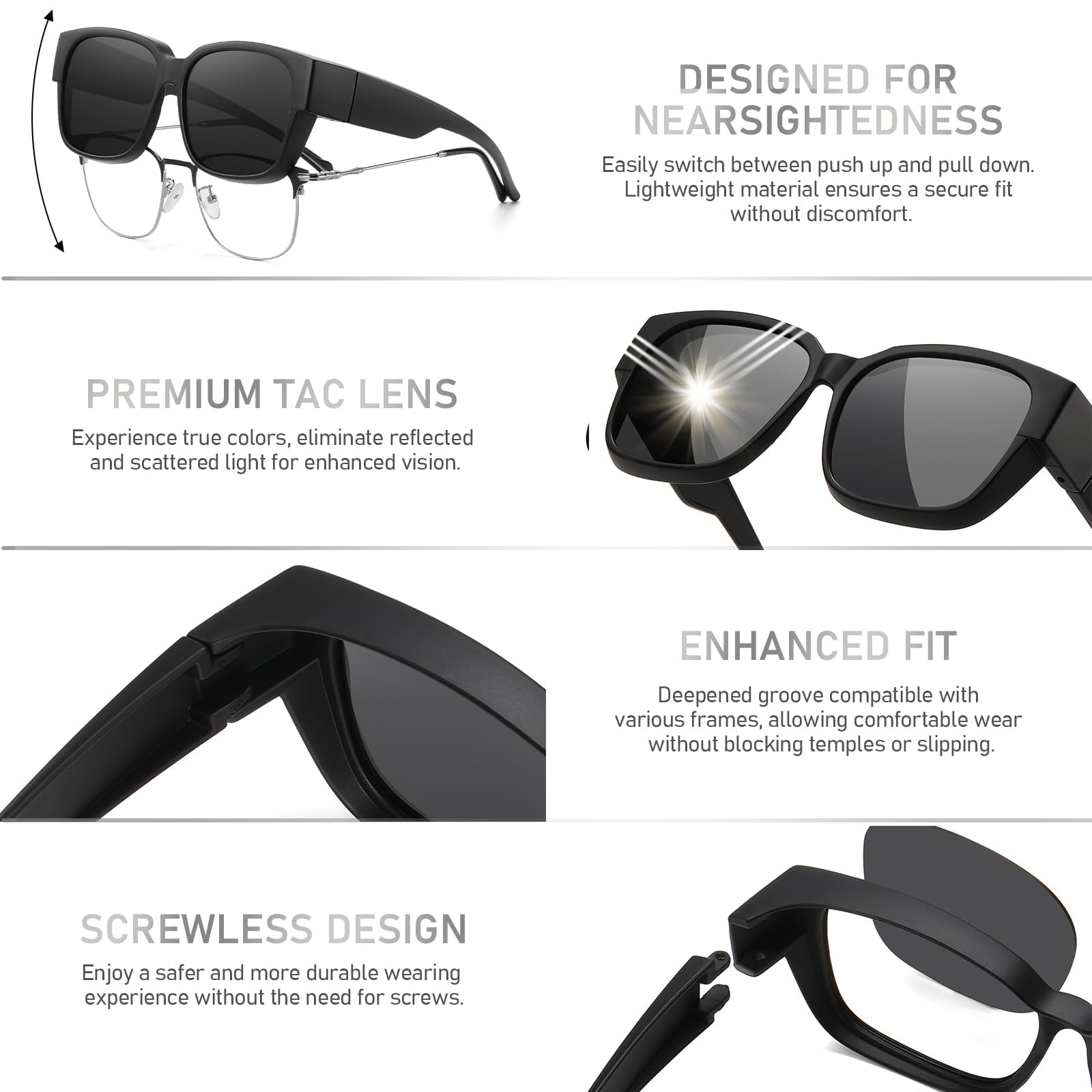HAOLOTA 3pcs Polarized Fit Over Glasses Sunglasses Men Women UV400 Protection SG1824-3P