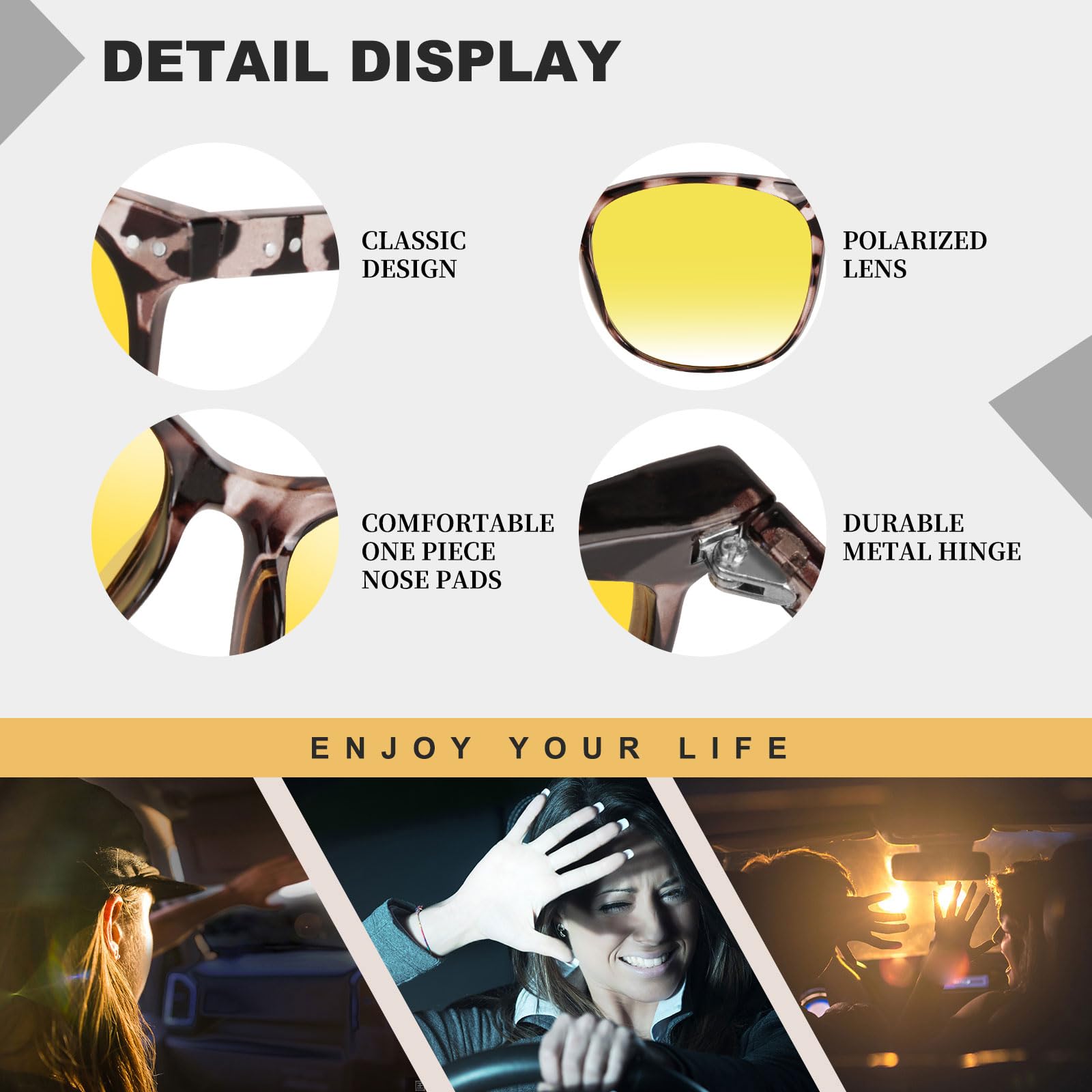 HAOLOTA Night Vision Driving Glasses Yellow Tinted Anti Glare Women NV8081