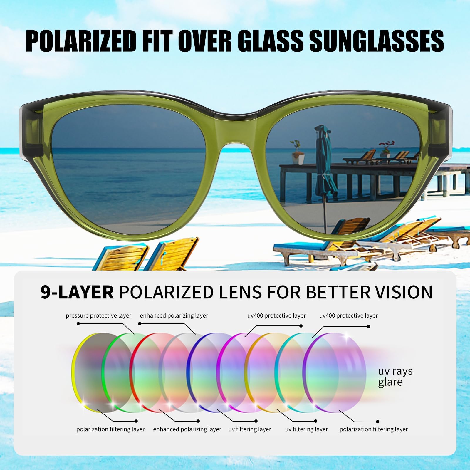 HAOLOTA Polarized Fit Over Sunglasses for Women Cat Eye for Prescription Glasses SG0171