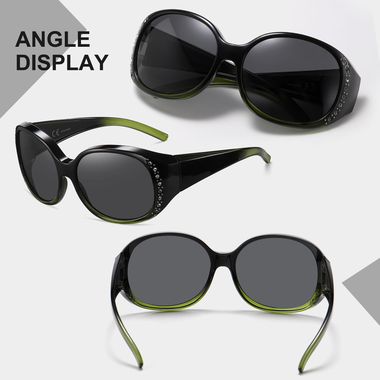 HAOLOTA Women's Polarized Fit Over Sunglasses with Rhinestone SG0108