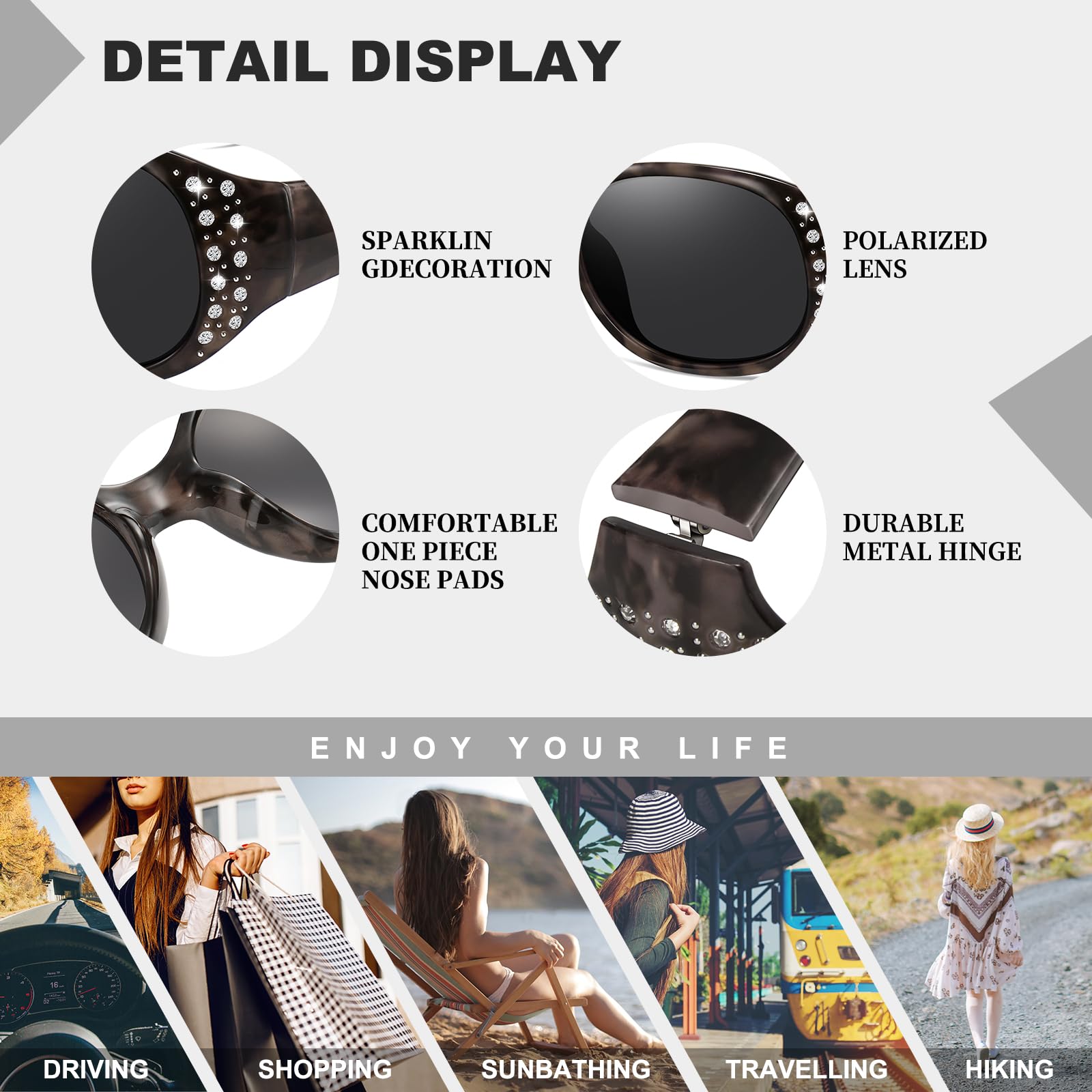 HAOLOTA Polarized Sunglasses for Women Rhinestone Wrap Around SG0008