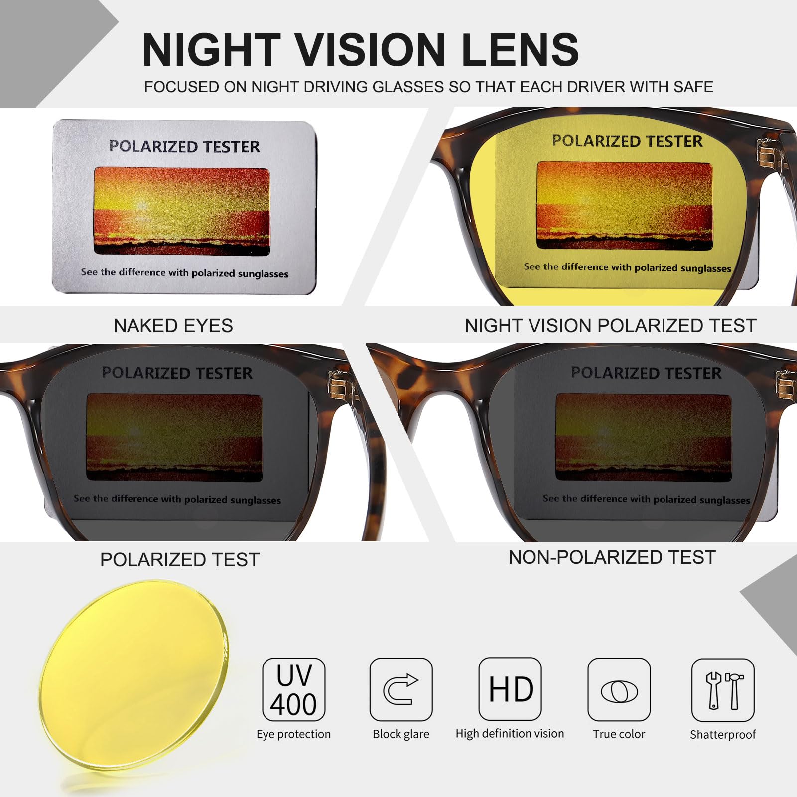 HAOLOTA Night Vision Driving Glasses Yellow Tinted Anti Glare Women NV8081