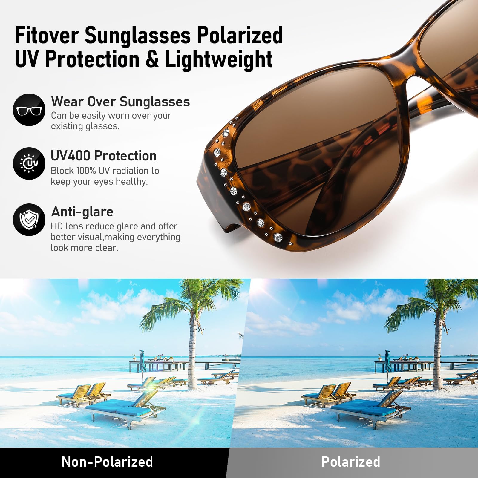HAOLOTA Women's Polarized Fit Over Sunglasses with RhinestoneUV400 Protection SG0107