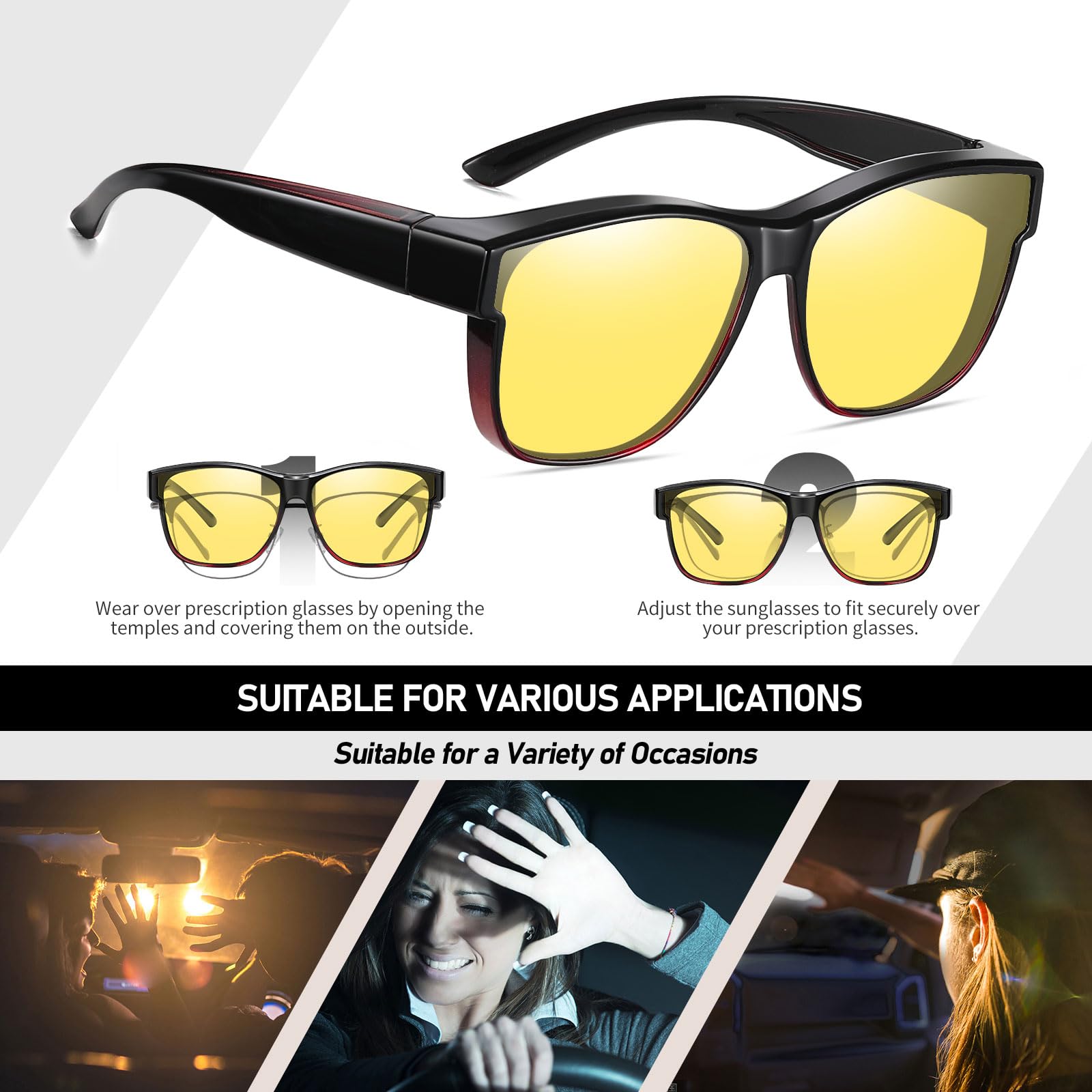 HAOLOTA Night Vision Driving Over Glasses, Nighttime Glasses Men Women Anti Glare NV0174L