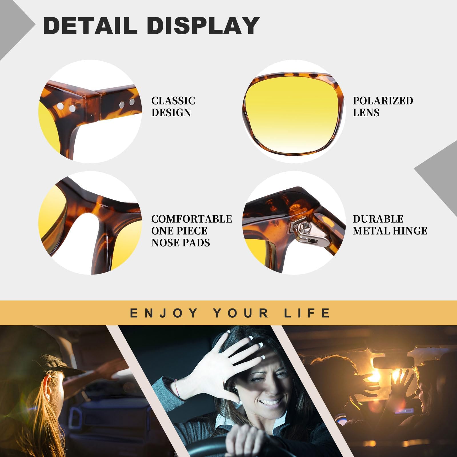 HAOLOTA Night Vision Driving Glasses Yellow Tinted Anti Glare Women NV8081