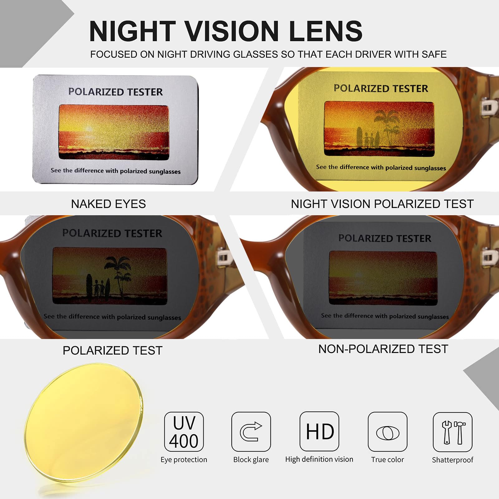 HAOLOTA Women Night Vision Driving Glasses Polarized HD Yellow Tinted Anti Glare NV0008