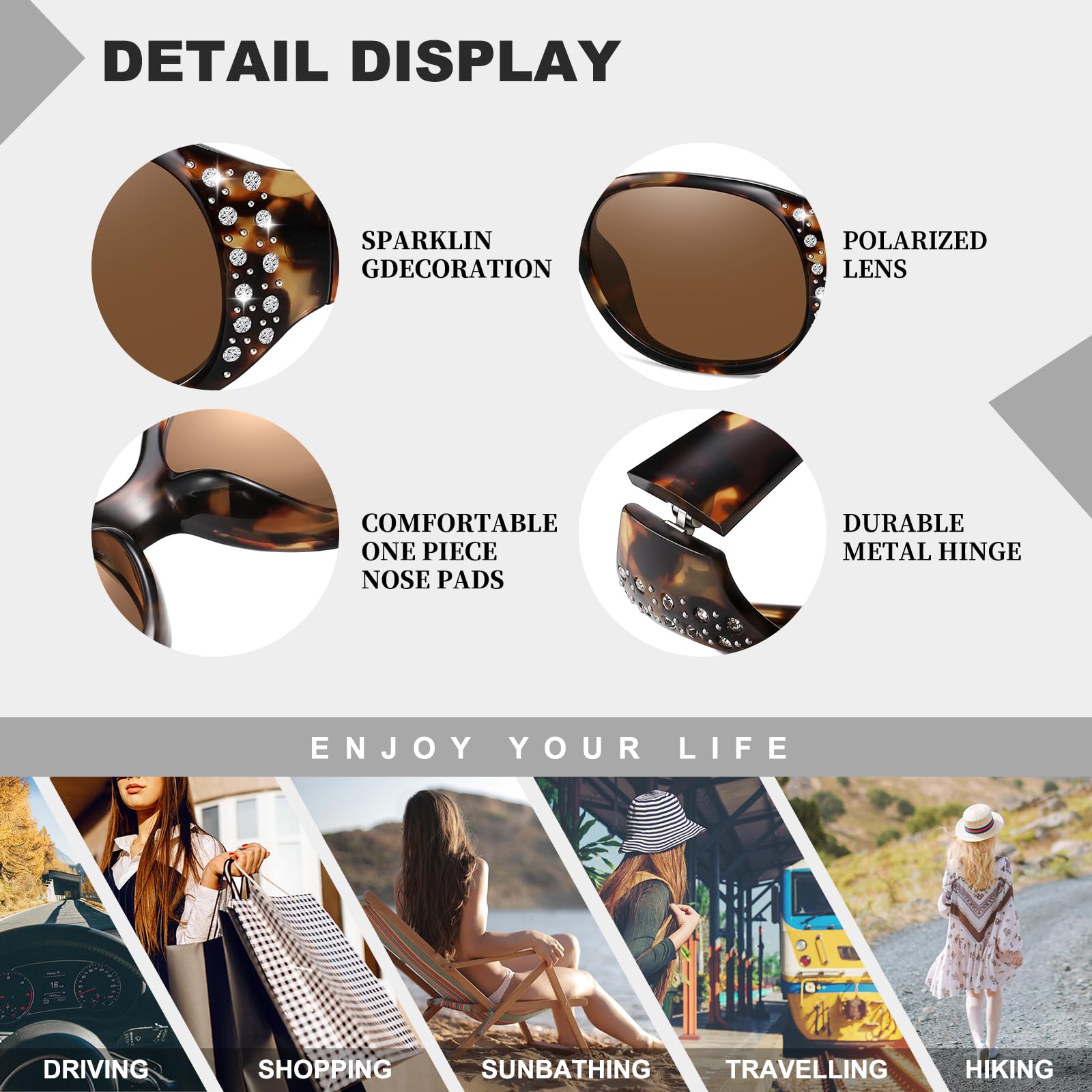 HAOLOTA Polarized Sunglasses for Women Rhinestone Wrap Around SG0008