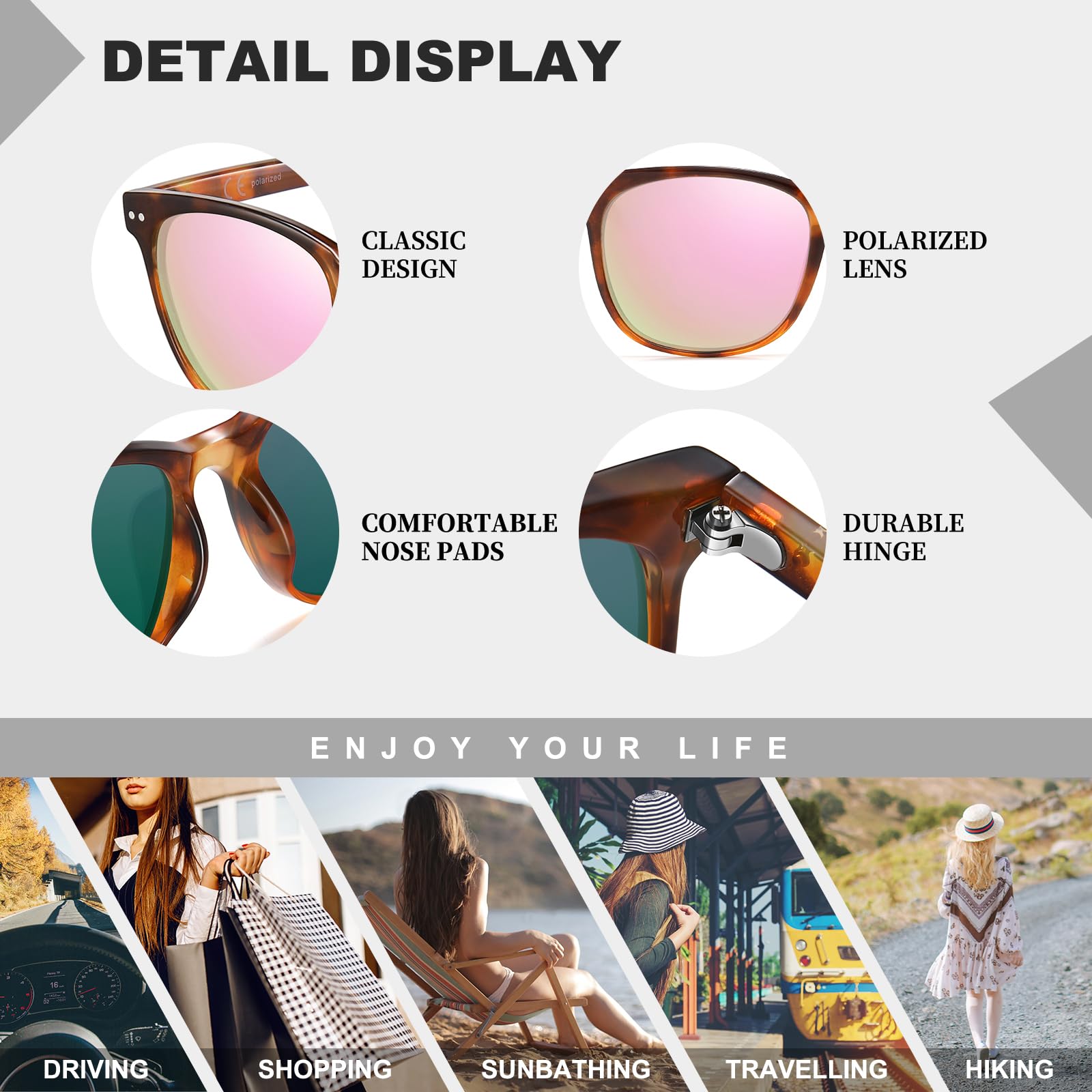 HAOLOTA 2pcs Classic Round Polarized Sunglasses for Women Men Lightweight SG8081-2P