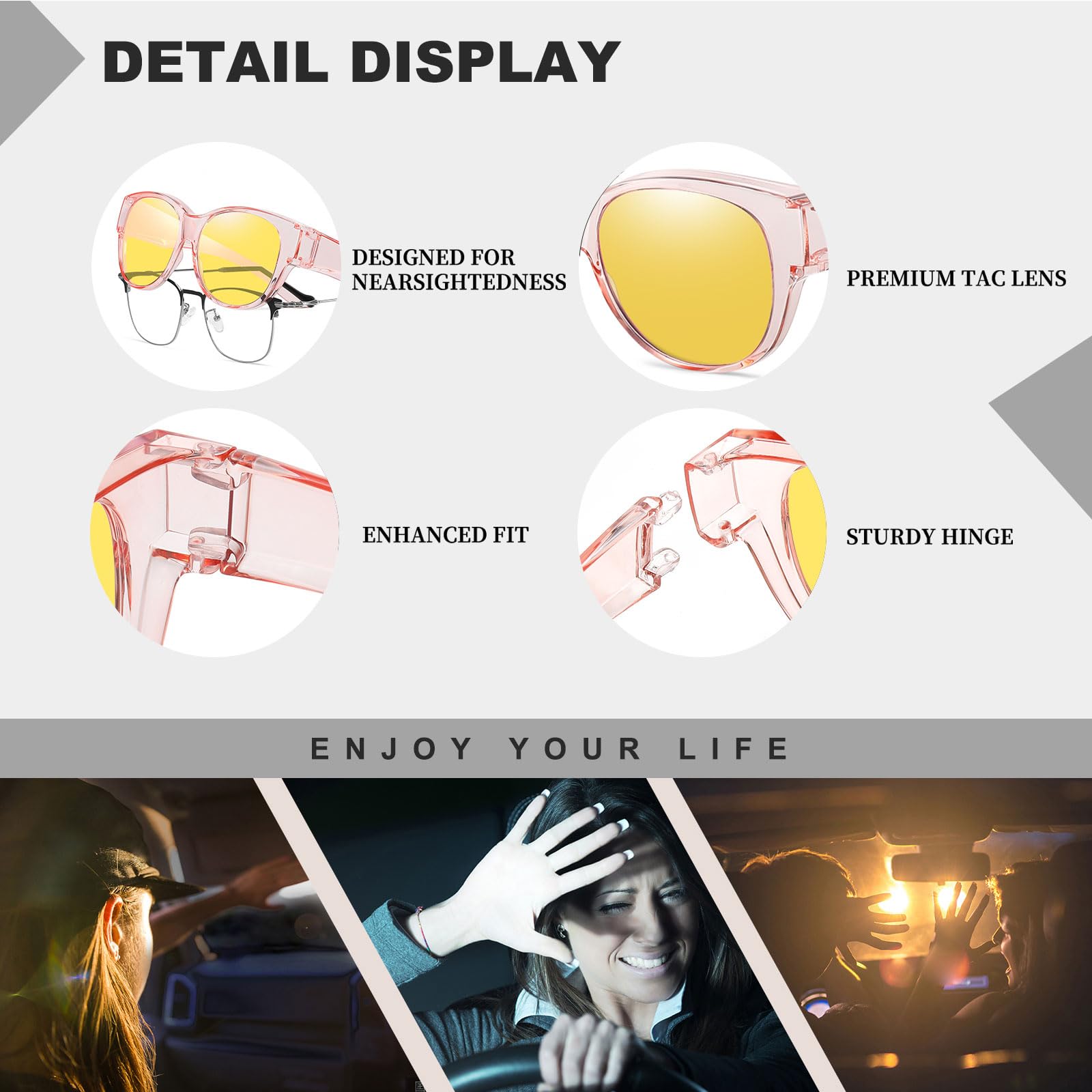 HAOLOTA Polarized Night Vision Driving Glasses Women Fit Over Glasses, Anti Glare NV0179