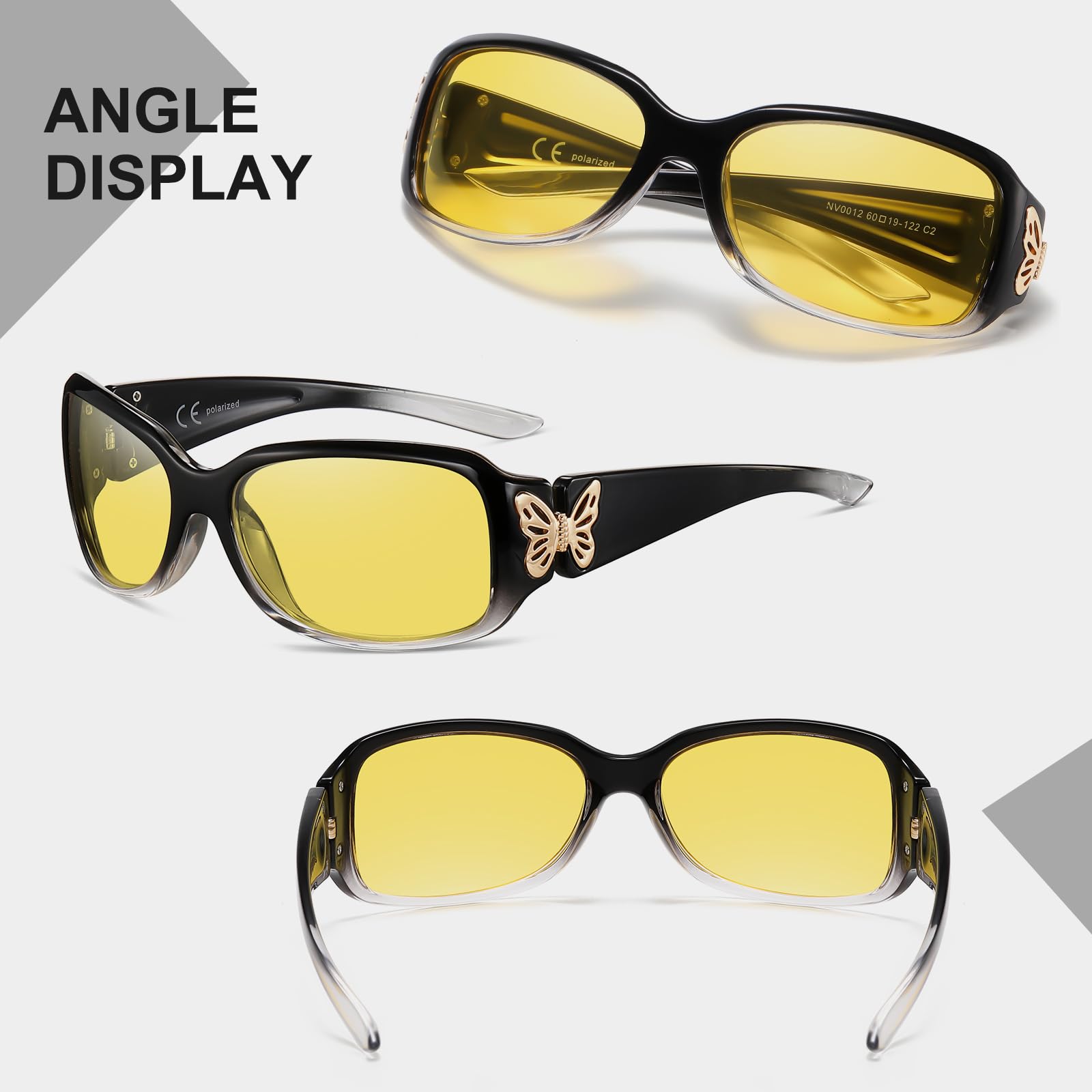 HAOLOTA Women Night Vision Driving Glasses Polarized HD Yellow Tinted Anti Glare NV0012