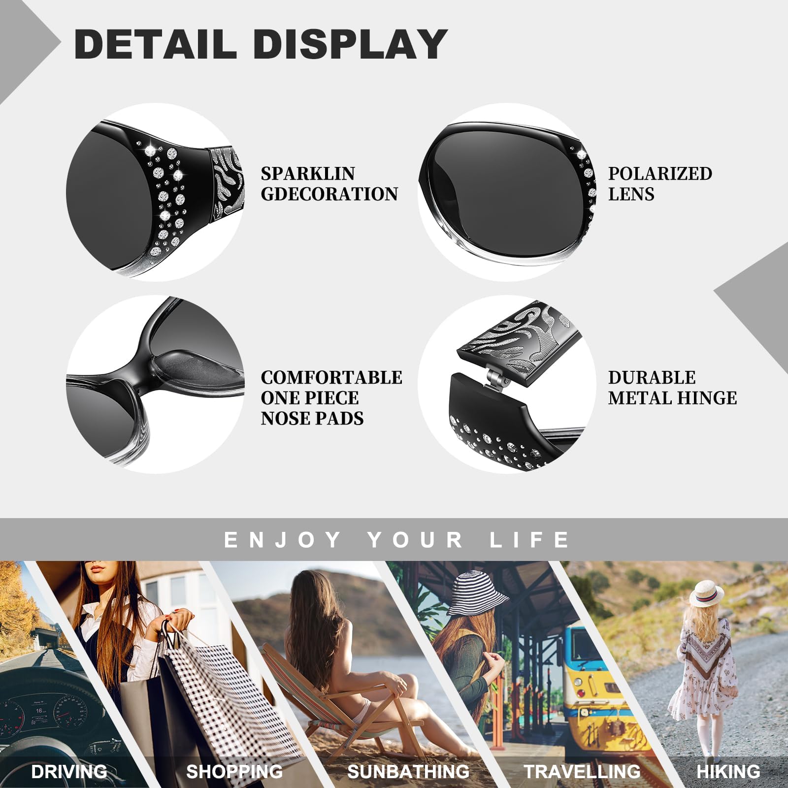 HAOLOTA Polarized Sunglasses for Women Rhinestone Wrap Around SG0008