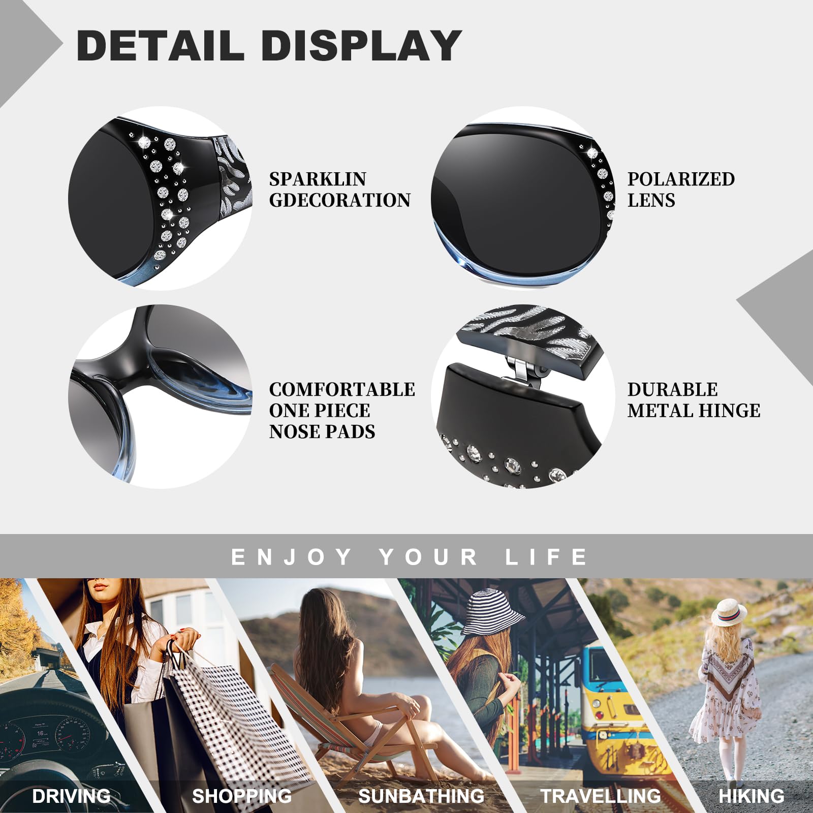 HAOLOTA Polarized Sunglasses for Women Rhinestone Wrap Around SG0008