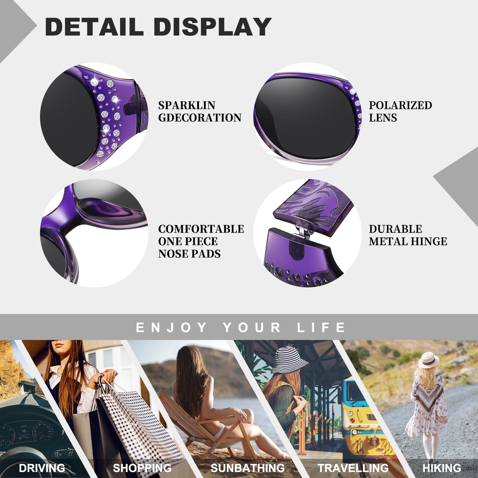 HAOLOTA Polarized Sunglasses for Women Rhinestone Wrap Around SG0008