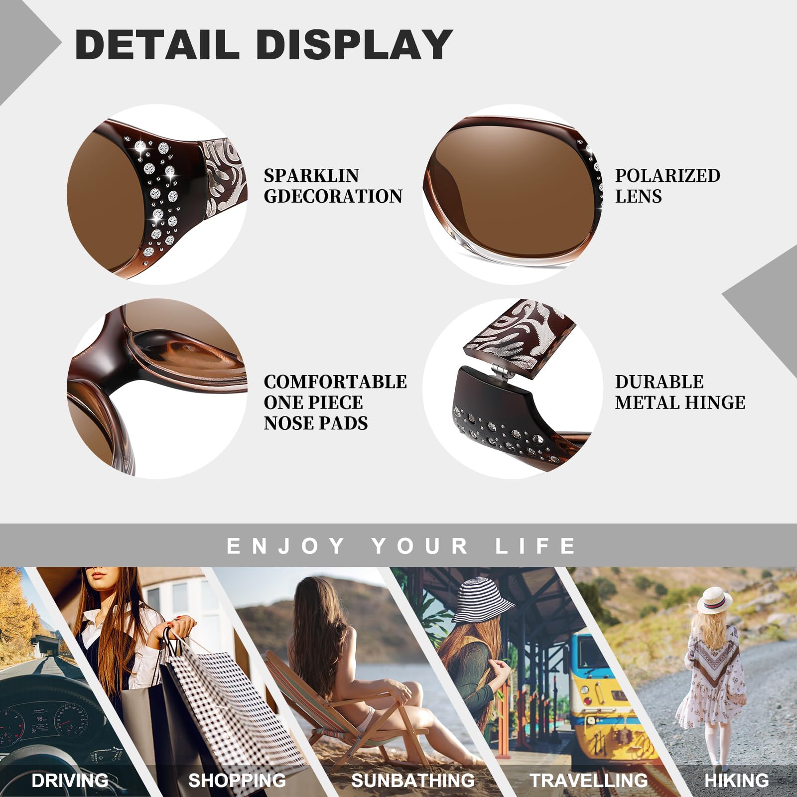 HAOLOTA Polarized Sunglasses for Women Rhinestone Wrap Around SG0008