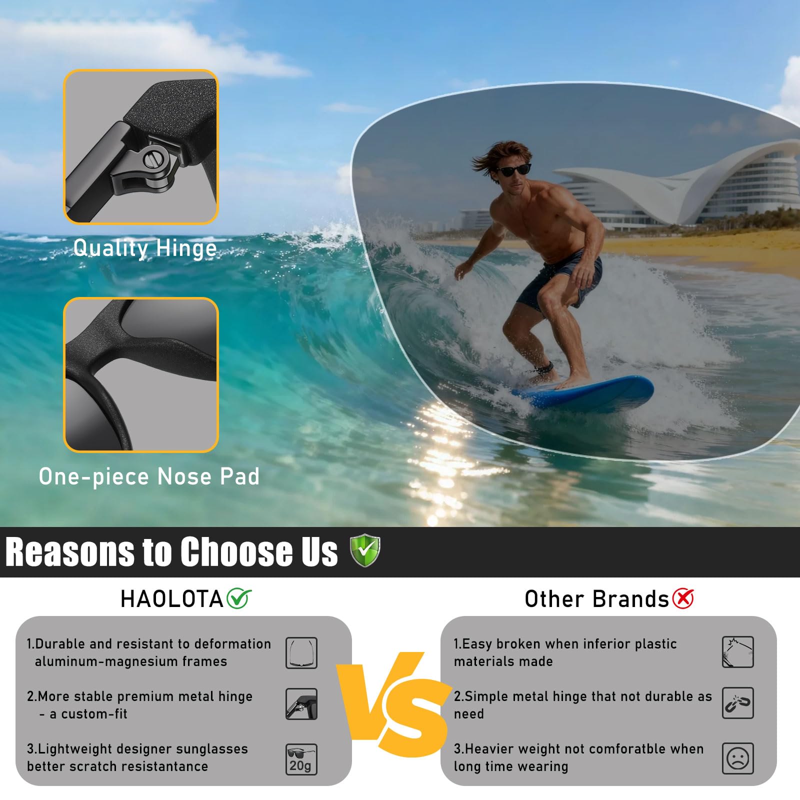 HAOLOTA Polarized Sunglasses for Men Ultralight Carbon Fiber UV400 Protection SG8001