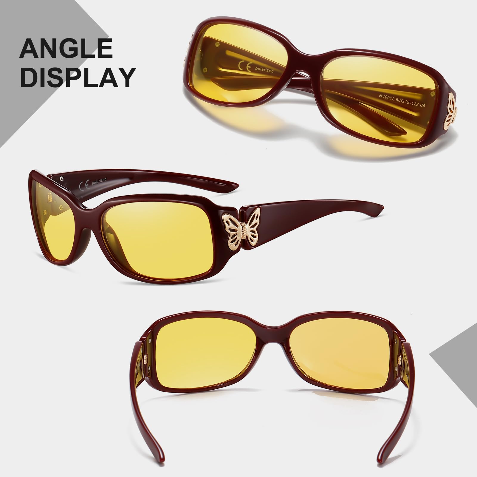 HAOLOTA Women Night Vision Driving Glasses Polarized HD Yellow Tinted Anti Glare NV0012