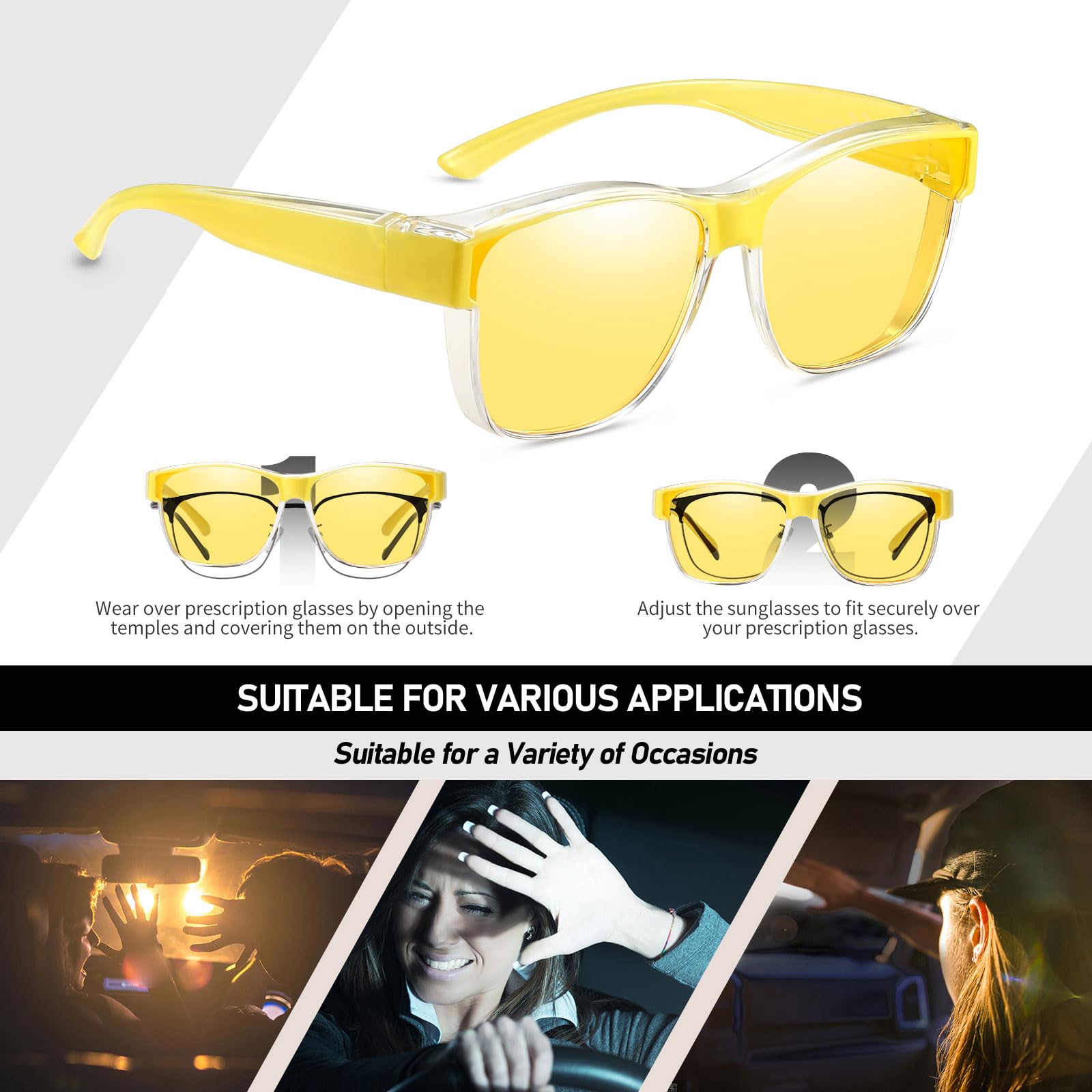 HAOLOTA Night Vision Driving Over Glasses, Nighttime Glasses Men Women Anti Glare NV0174L