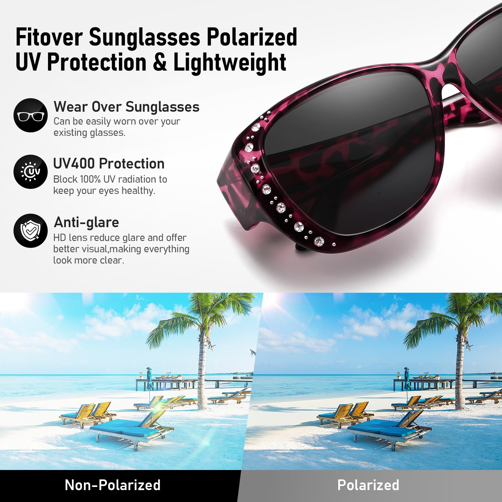 HAOLOTA Women's Polarized Fit Over Sunglasses with RhinestoneUV400 Protection SG0107