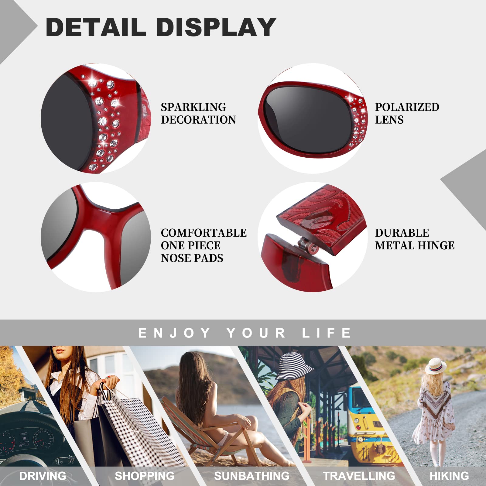 HAOLOTA Polarized Sunglasses for Women Rhinestone Wrap Around SG0008